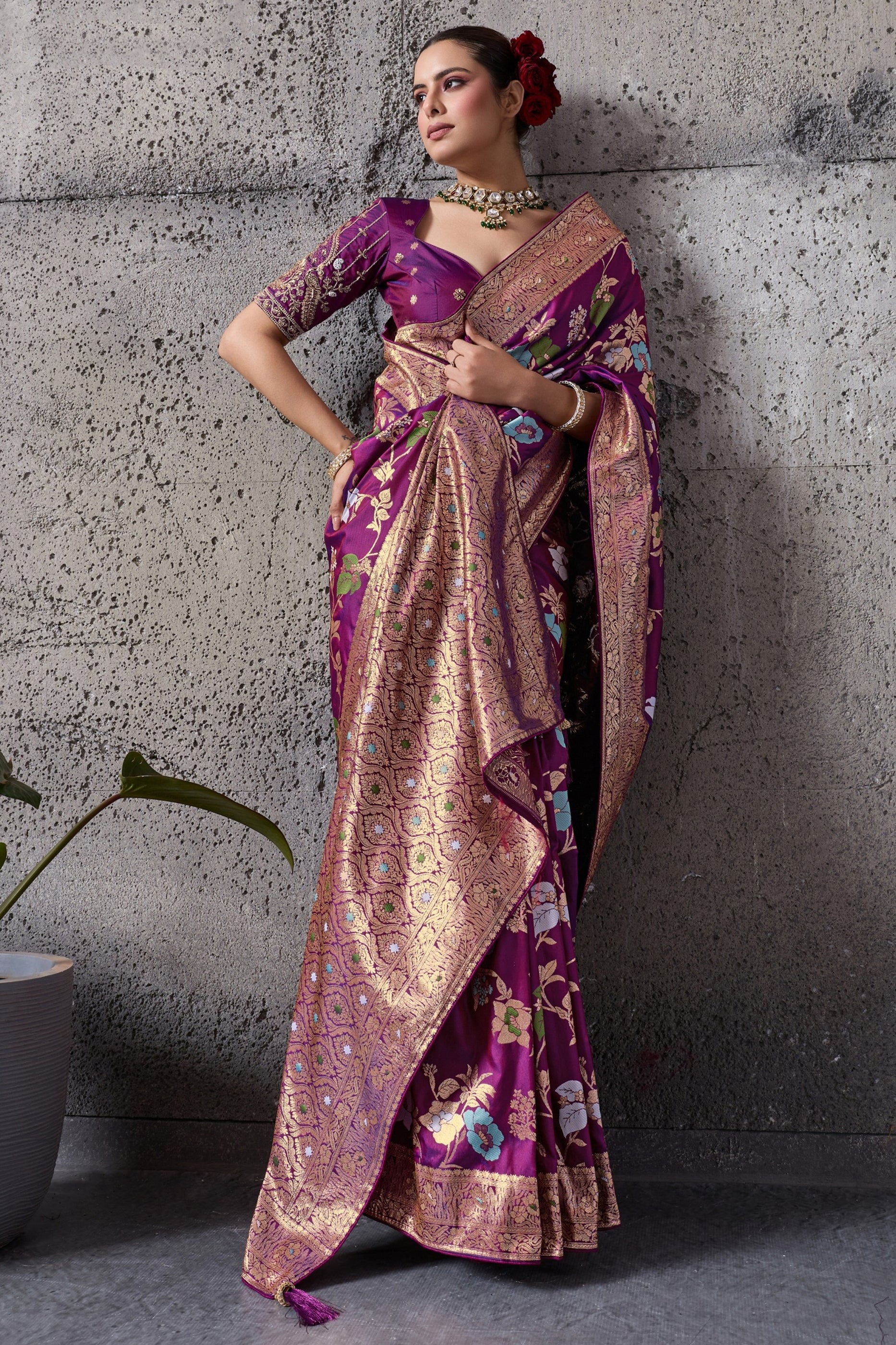Wine Woven Banarasi Silk Saree-SAR12525_5_SareeButa.com