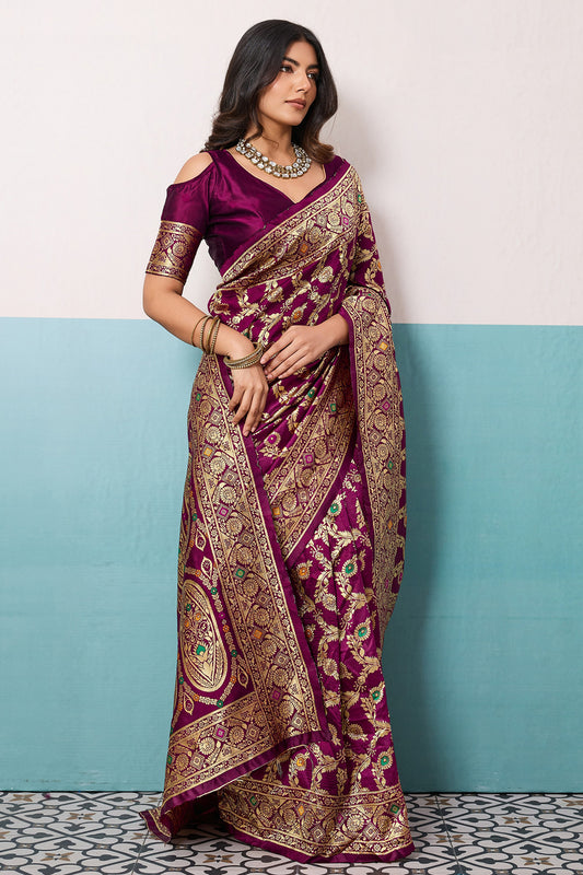 Wine Woven Banarasi Silk Saree-SAR12564_1_SareeButa.com