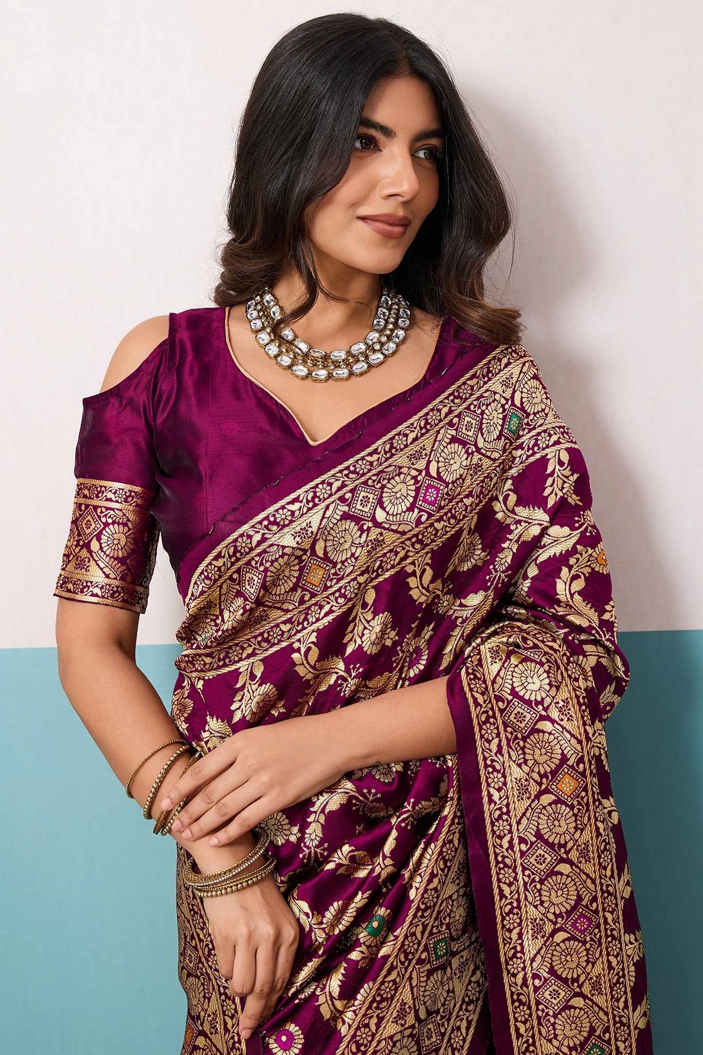 Wine Woven Banarasi Silk Saree-SAR12564_3_SareeButa.com