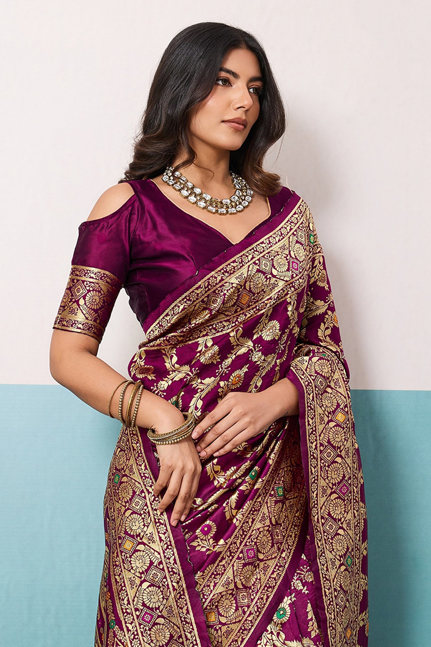 Wine Woven Banarasi Silk Saree-SAR12564_4_SareeButa.com