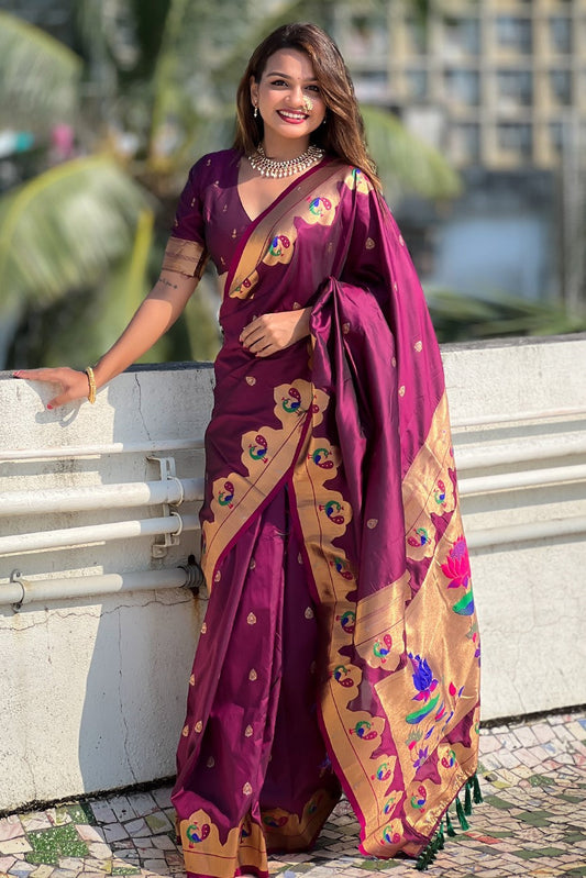 Wine Paithani Saree-ZB133089_1_SareeButa.Com