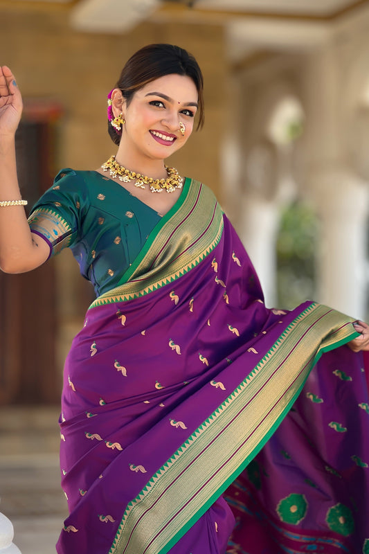 Wine Woven Paithani Saree-ZB134874_2_SareeButa.com
