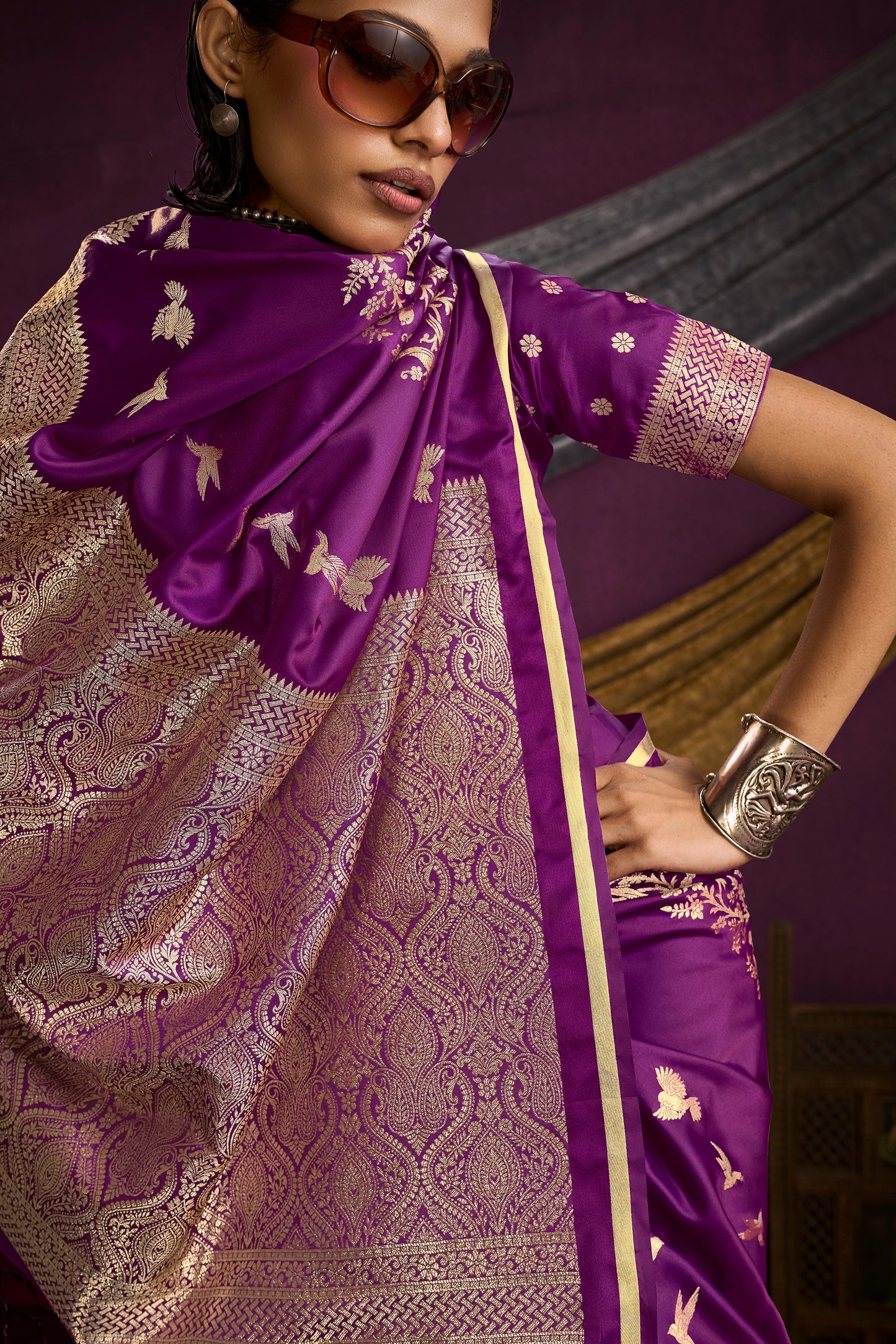 Wine Woven Satin Silk Saree-SAR12332_4_SareeButa.com