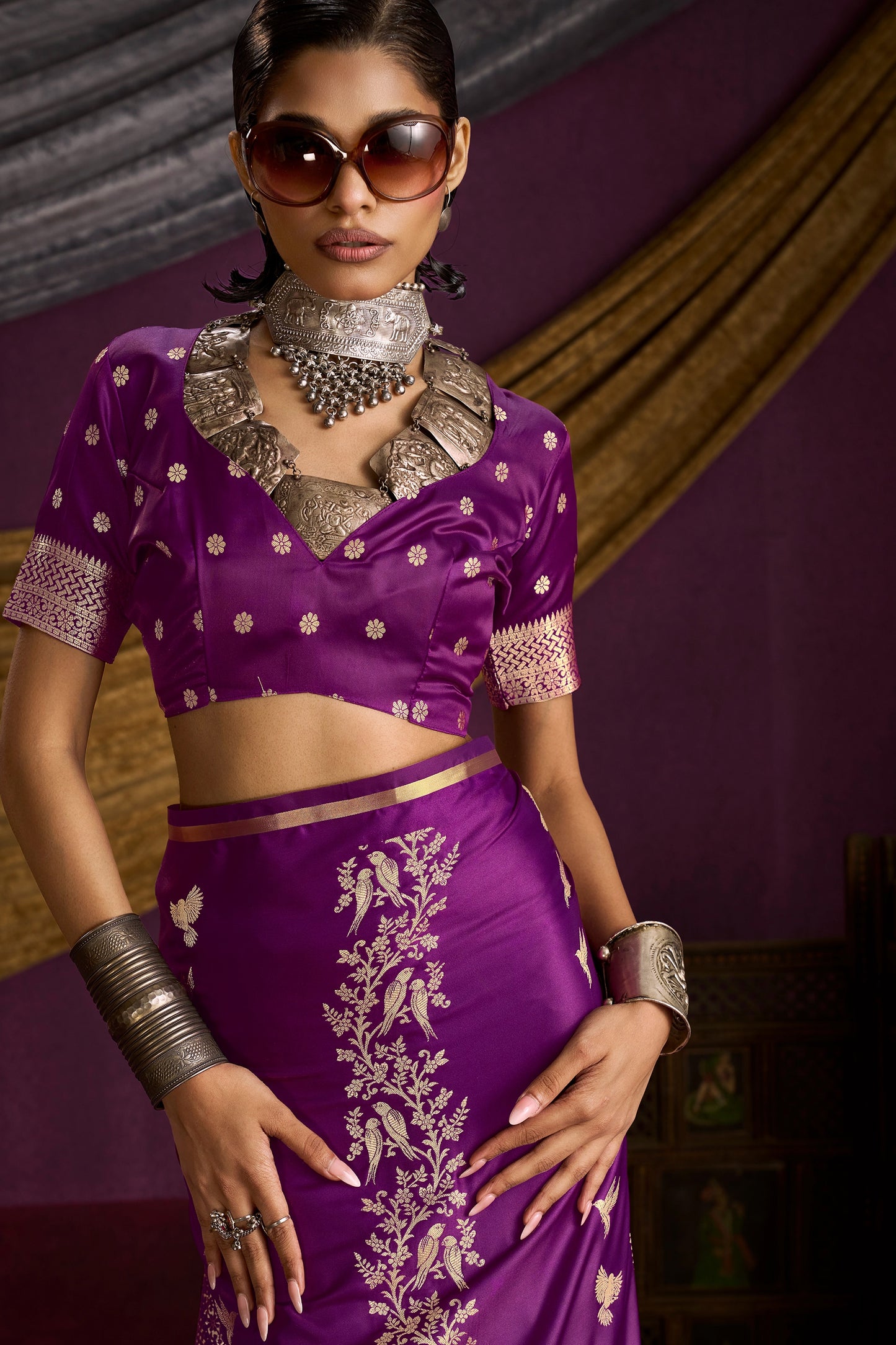Wine Woven Satin Silk Saree-SAR12332_5_SareeButa.com