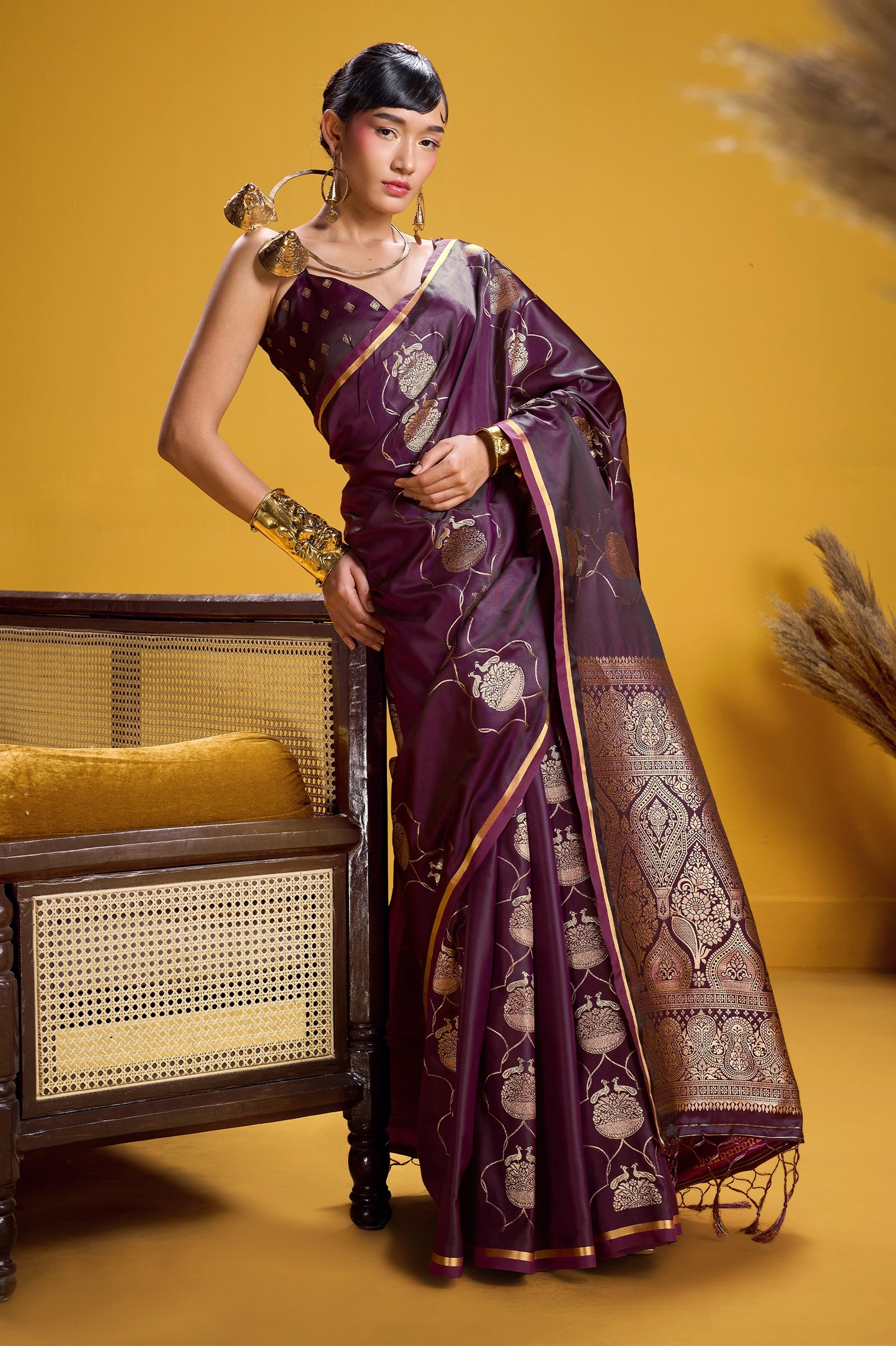Wine Woven Satin Silk Saree-SAR12372_1_SareeButa.com