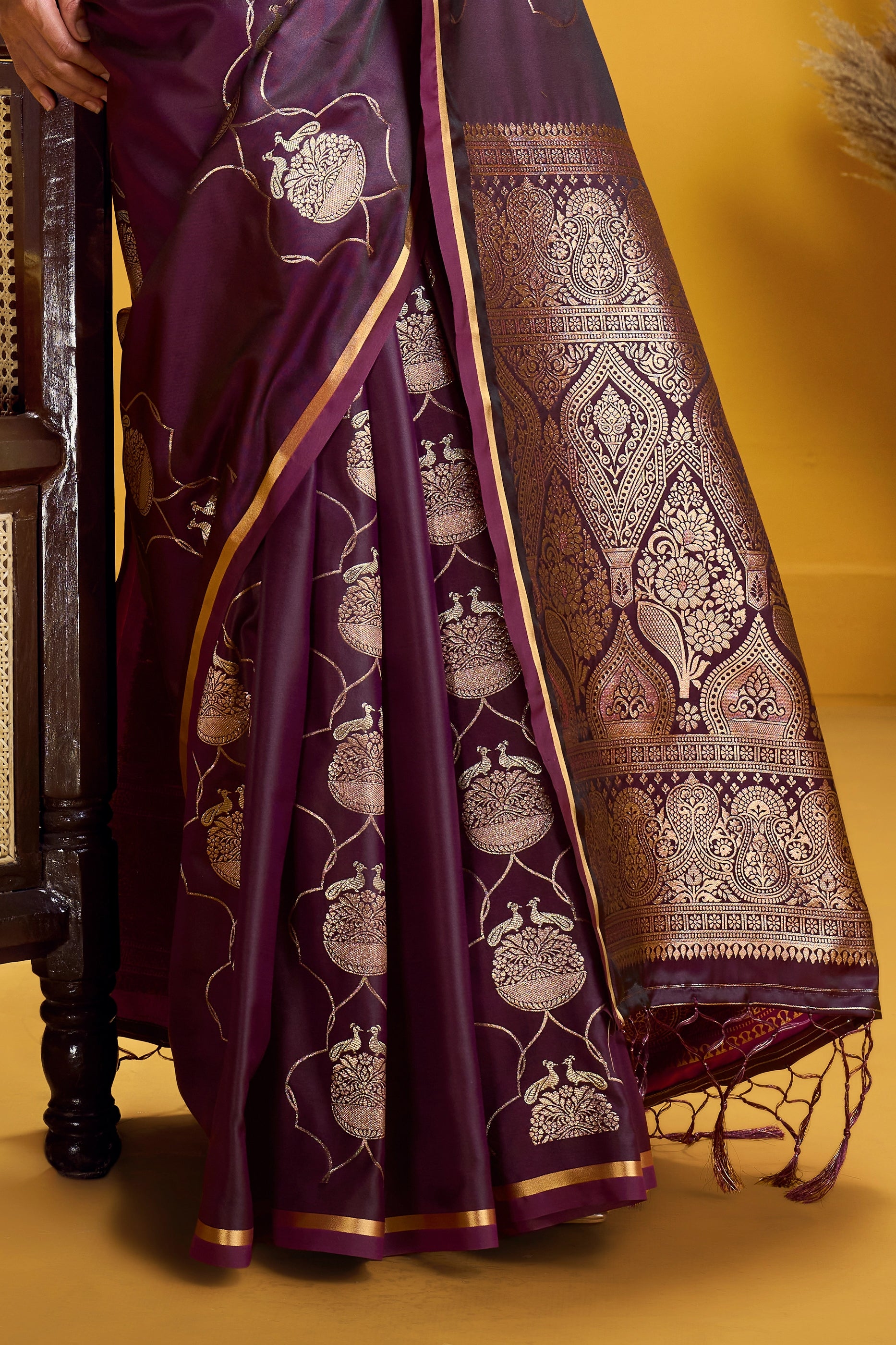 Wine Woven Satin Silk Saree-SAR12372_5_SareeButa.com