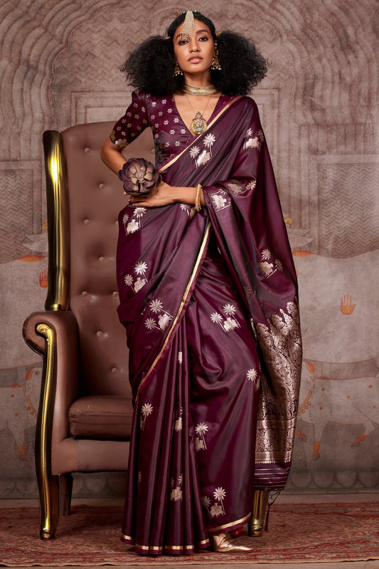 Wine Woven Satin Silk Saree-ZB133537_1_SareeButa.com