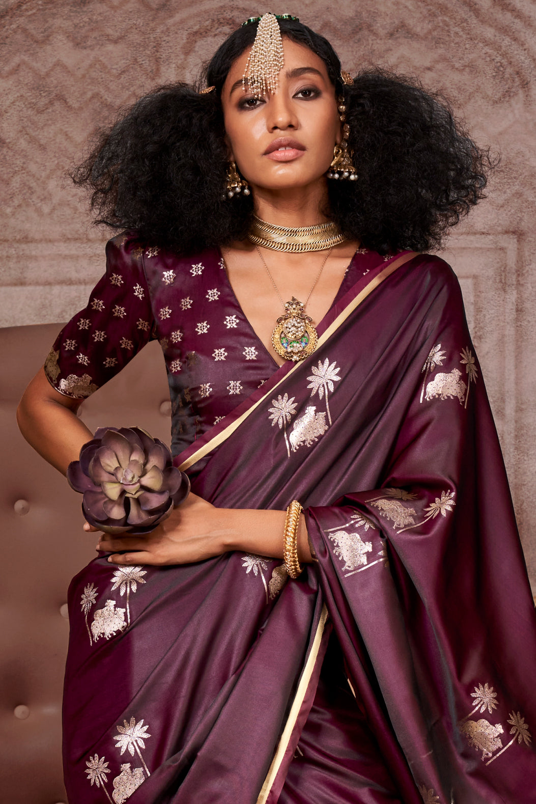 Wine Woven Satin Silk Saree-ZB133537_2_SareeButa.com