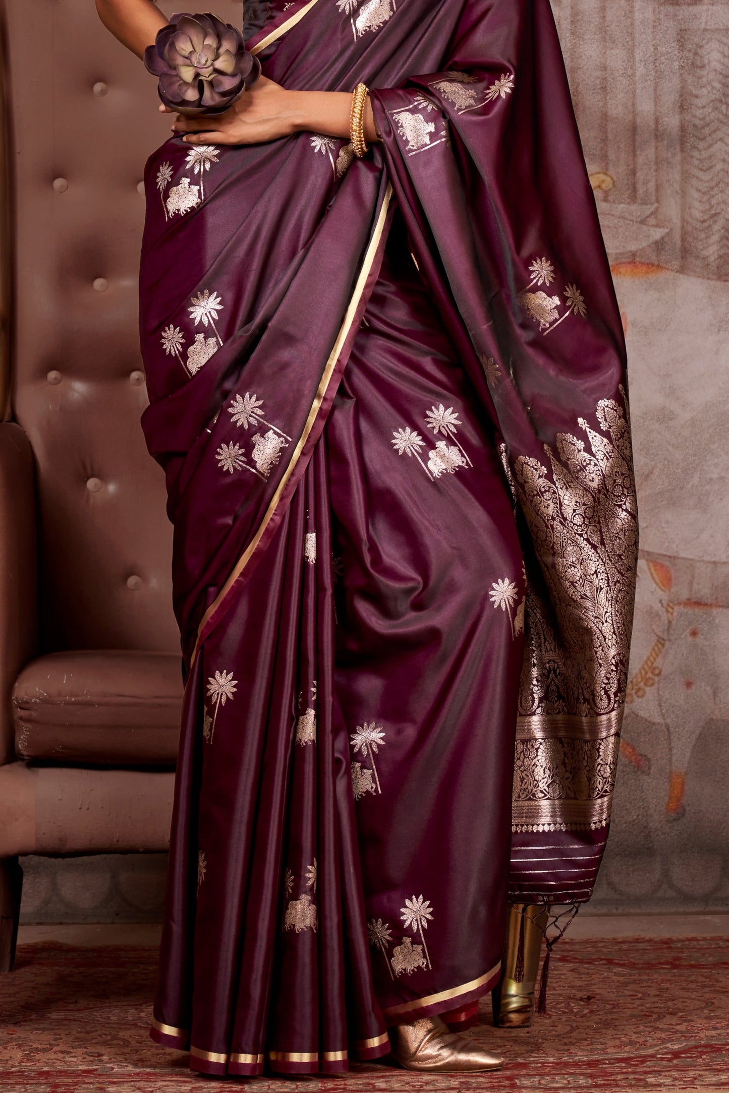 Wine Woven Satin Silk Saree-ZB133537_4_SareeButa.com