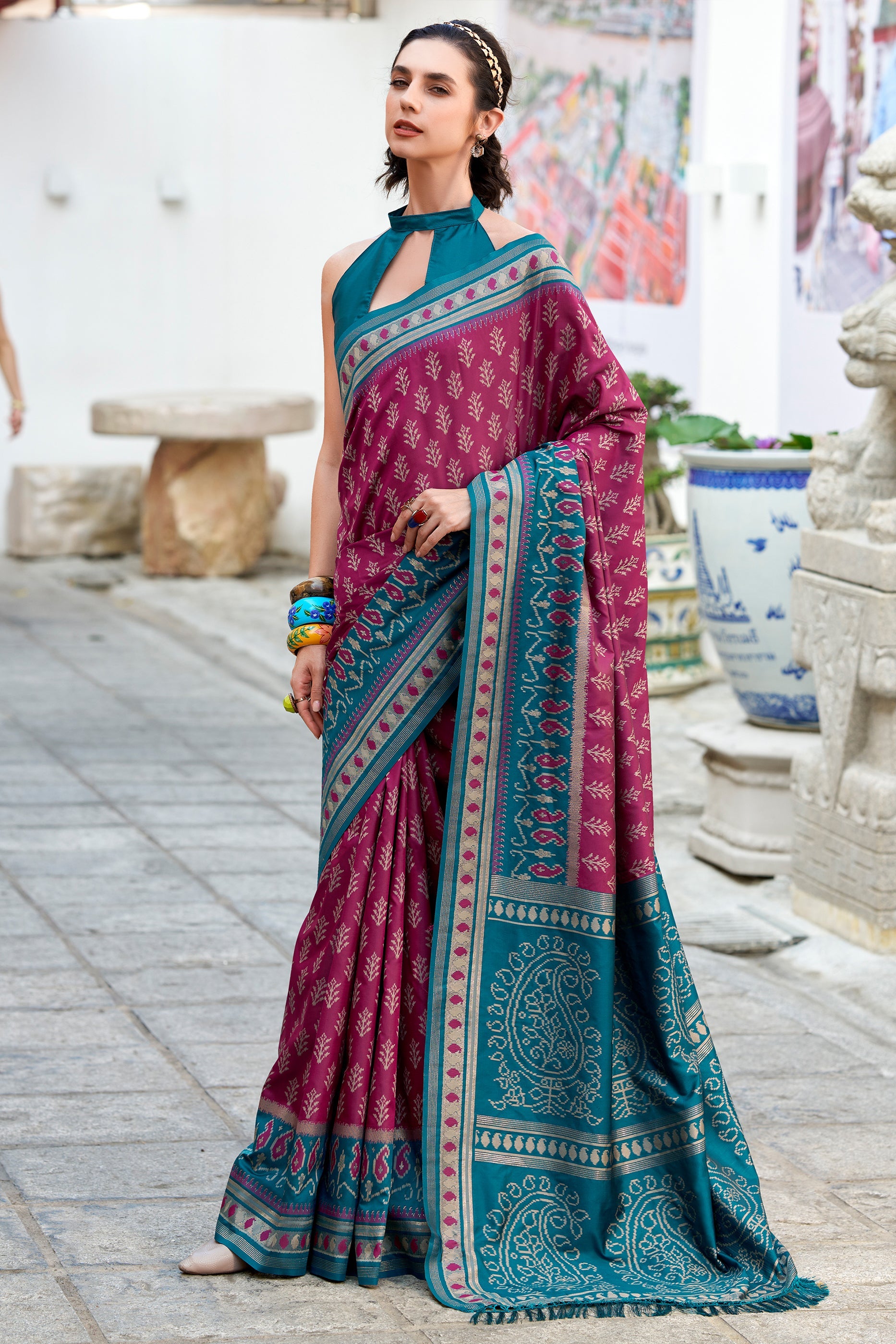 Wine Woven Soft Ikat Silk Saree-SAR10028_1_SareeButa.com