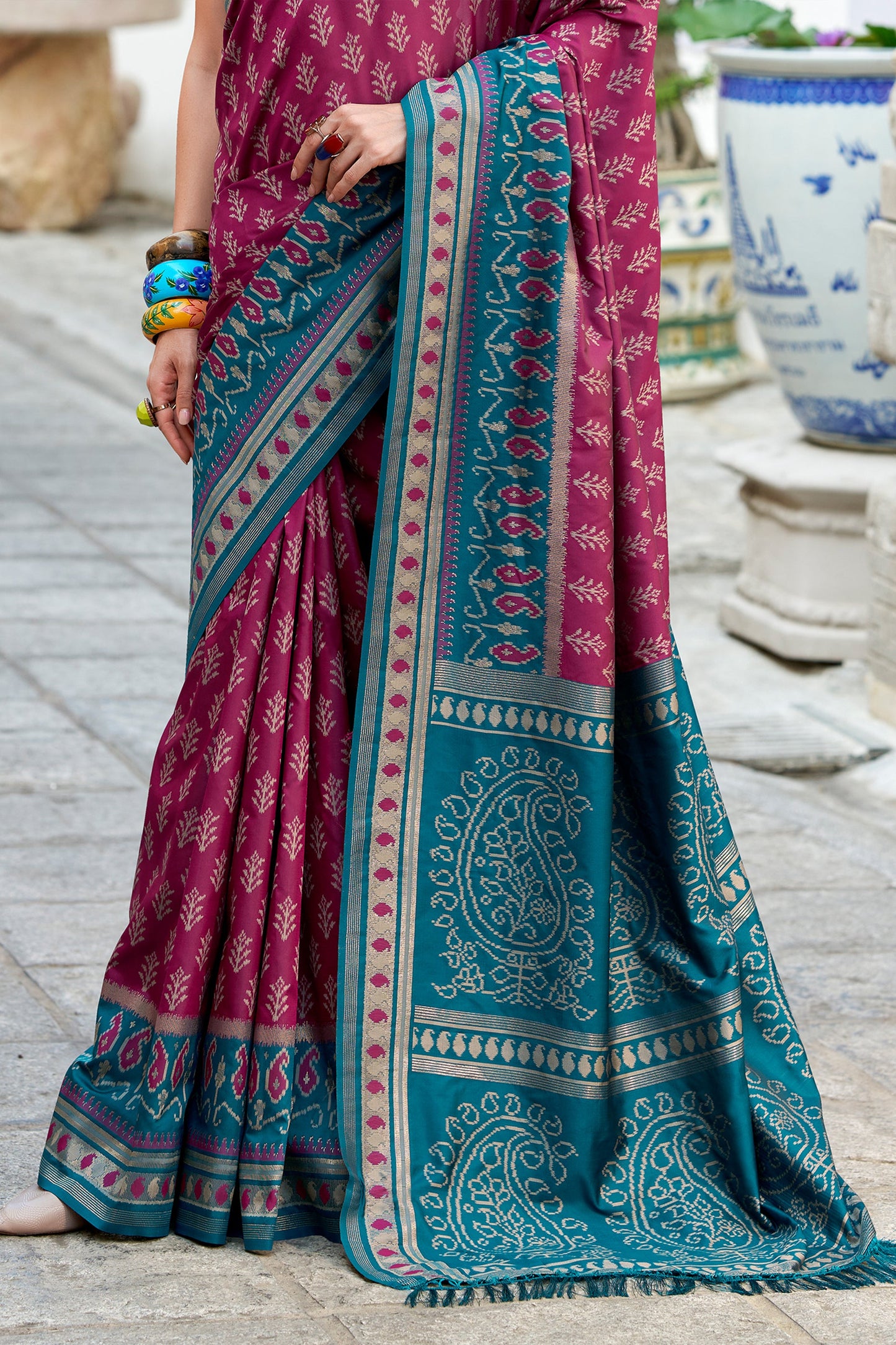 Wine Woven Soft Ikat Silk Saree-SAR10028_5_SareeButa.com