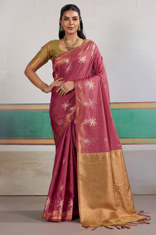 Wine Woven Tussar Silk Saree-SAR11201_1_SareeButa.com