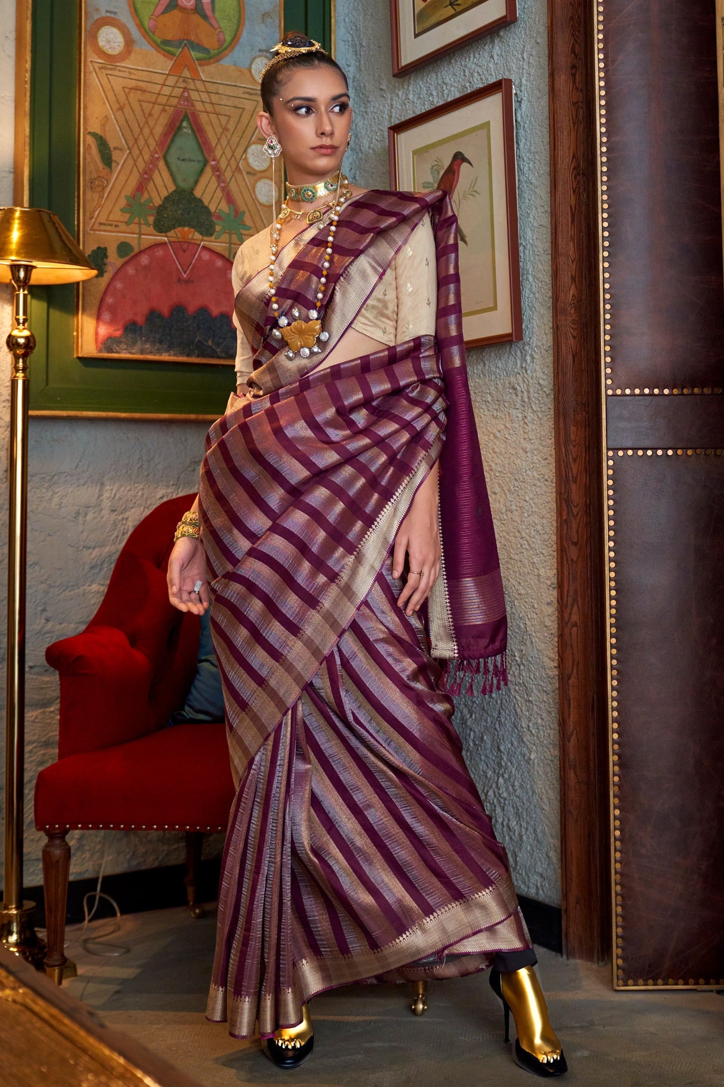 Wine Woven Viscose Saree-SAR11476_2_SareeButa.com