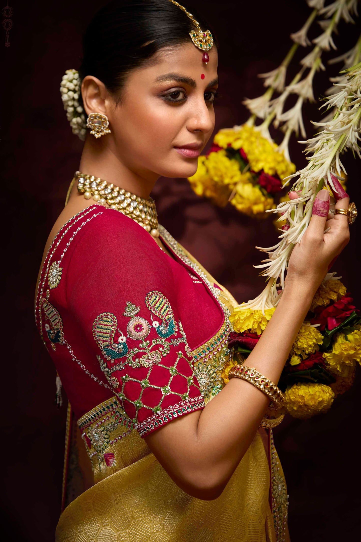 Yellow Embroidered Banarasi Silk Saree-ZB133283_3_SareeButa.Com