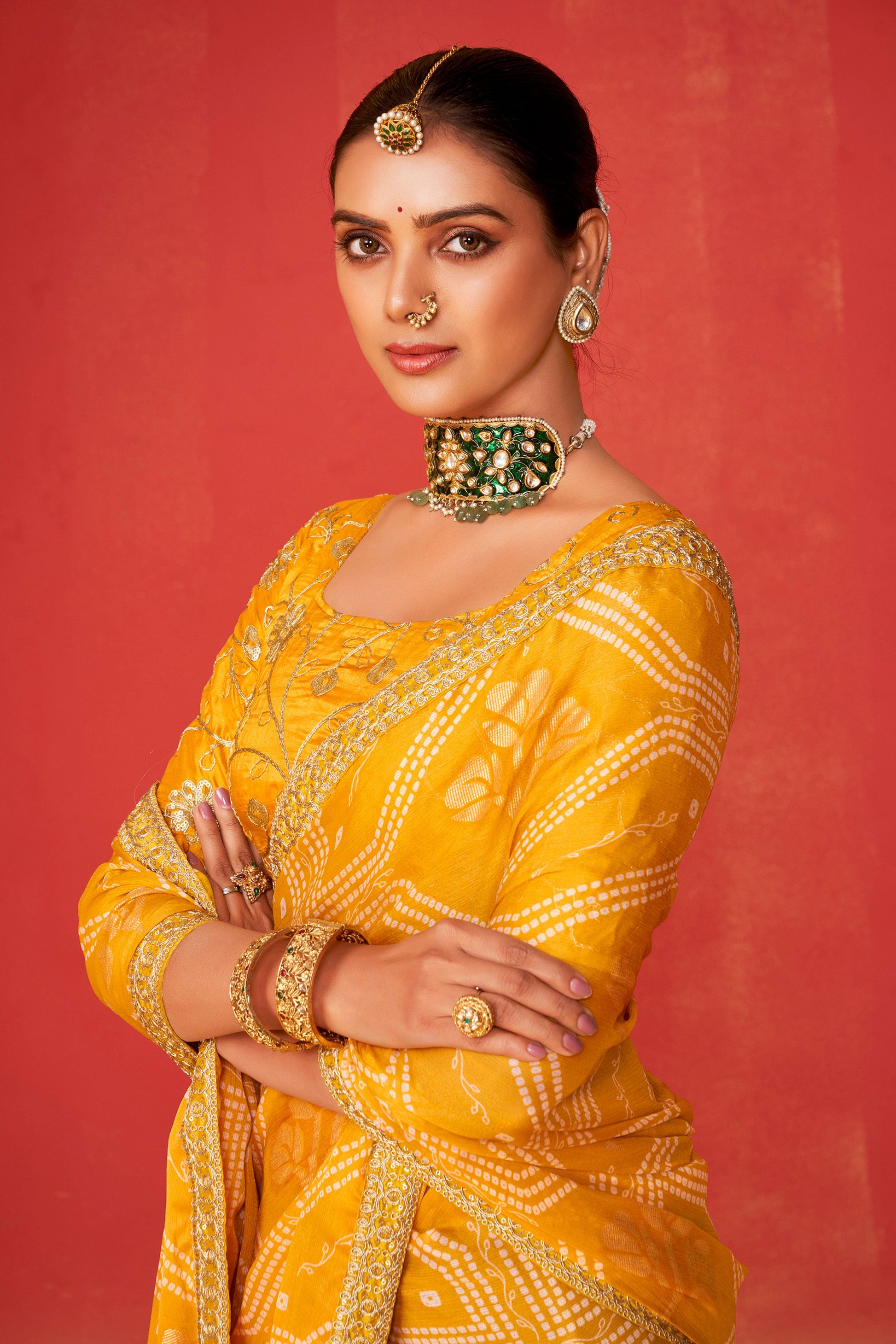 yellow-embroidered-chiffon-bandhani-saree-zb131246_2_SareeButa.com