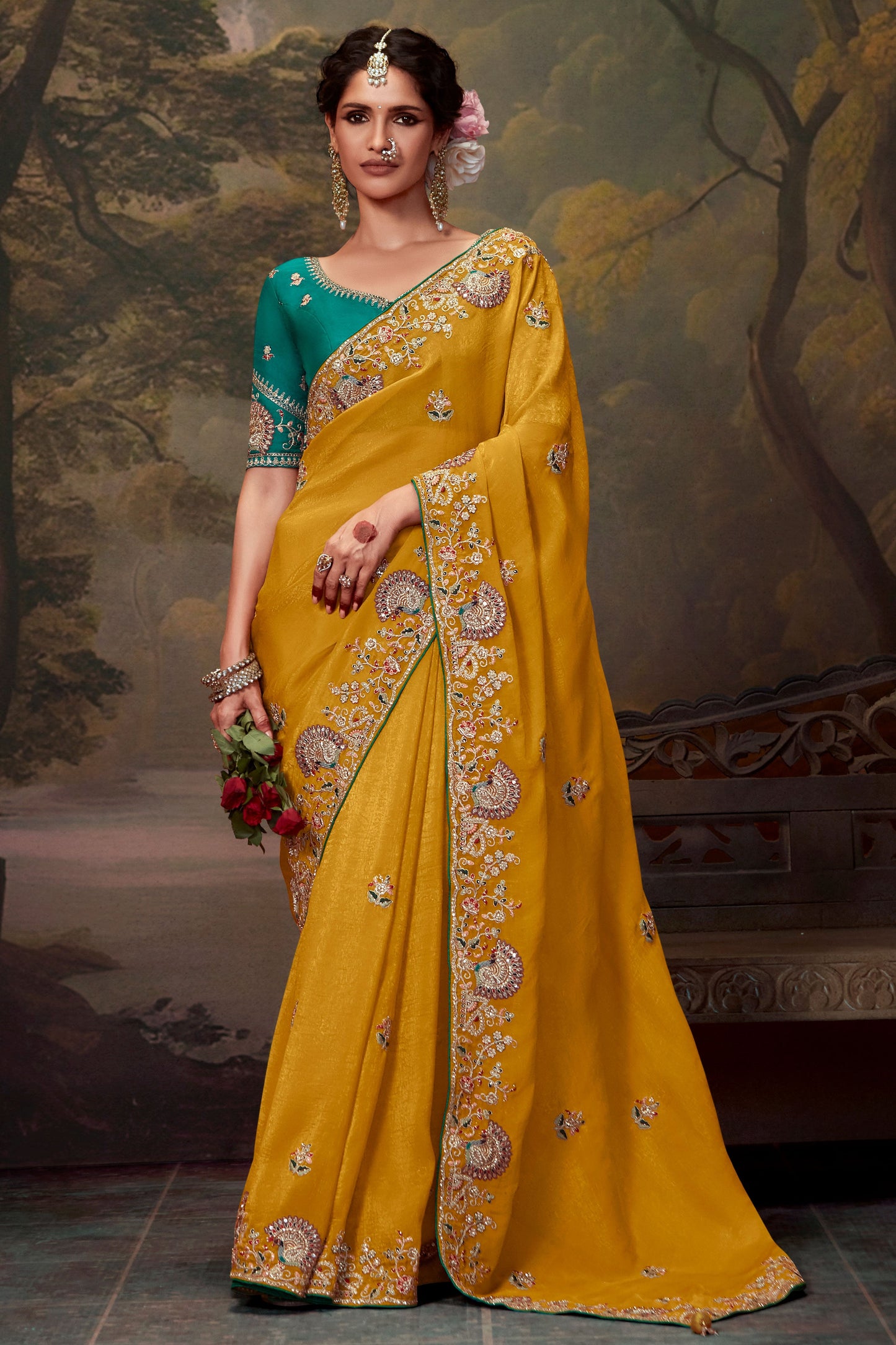 yellow-embroidered-organza-saree-zb132746_1_SareeButa.com