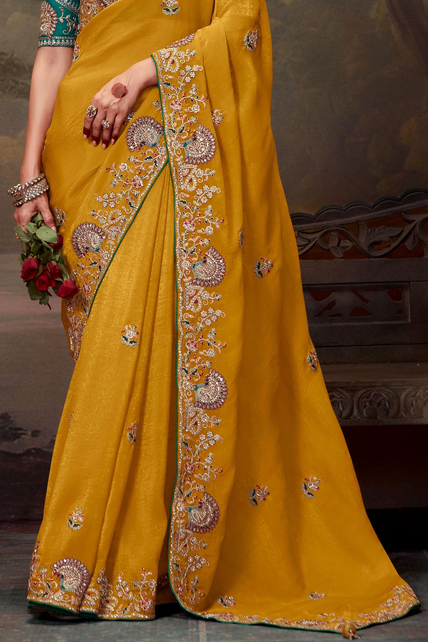 yellow-embroidered-organza-saree-zb132746_3_SareeButa.com