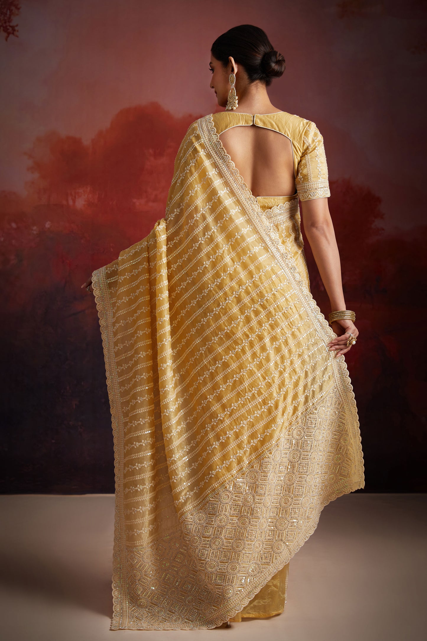 Yellow Embroidered Organza Saree