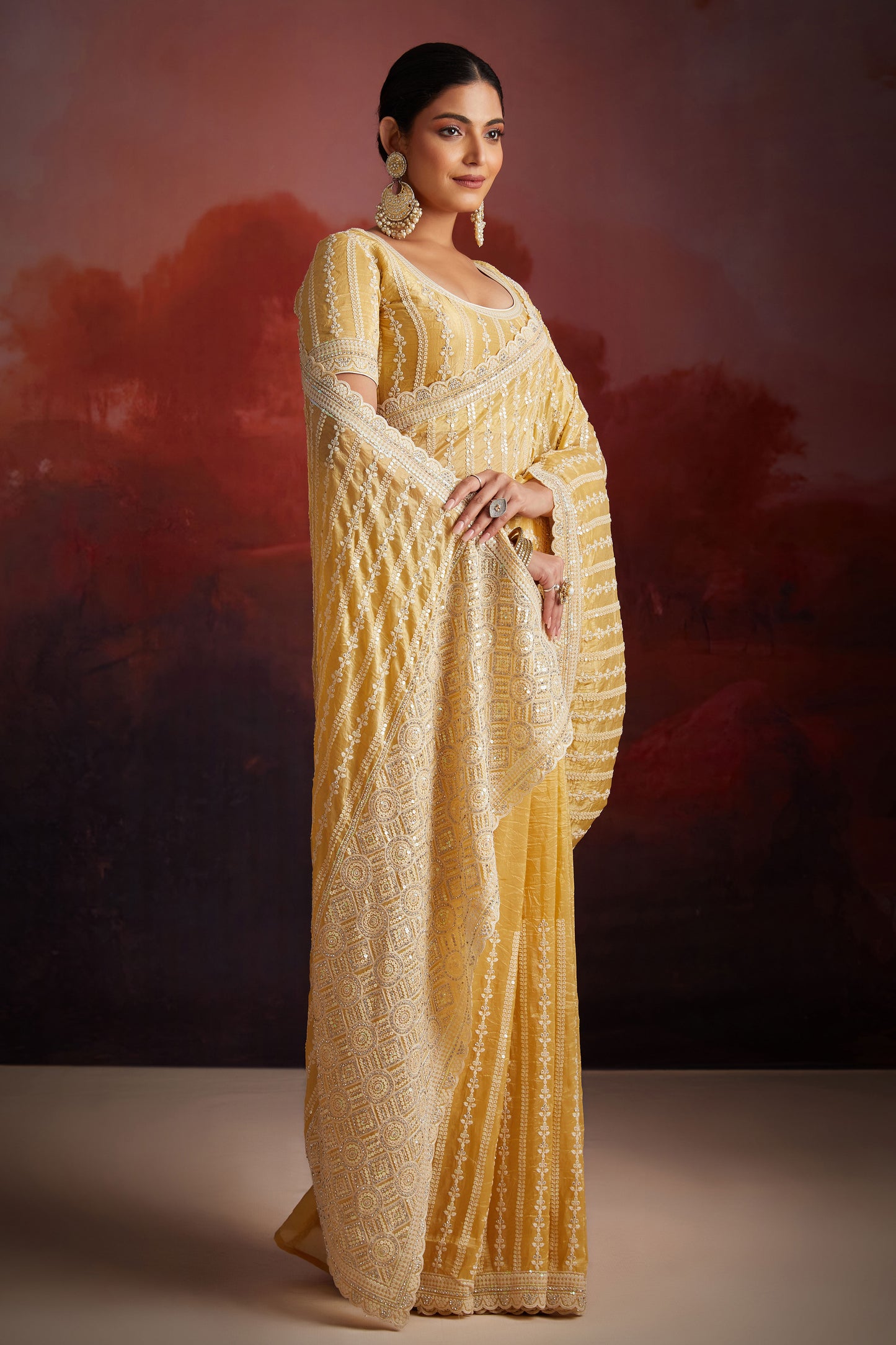 Yellow Embroidered Organza Saree