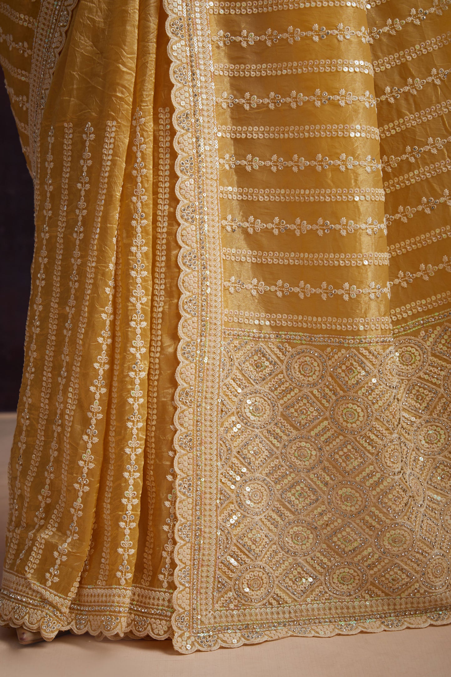 Yellow Embroidered Organza Saree