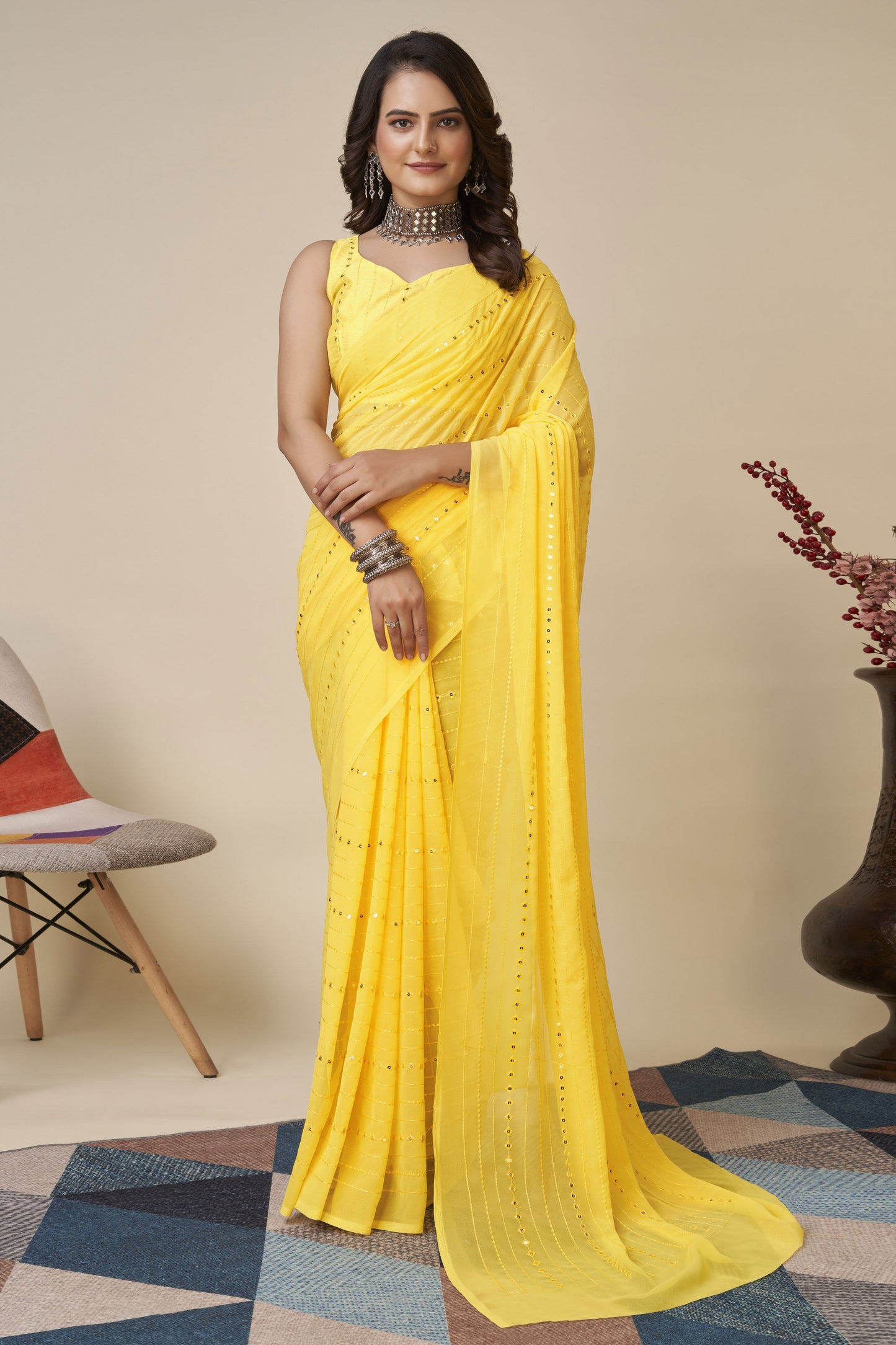 yellow-georgette-saree-zb130574_1_SareeButa.com