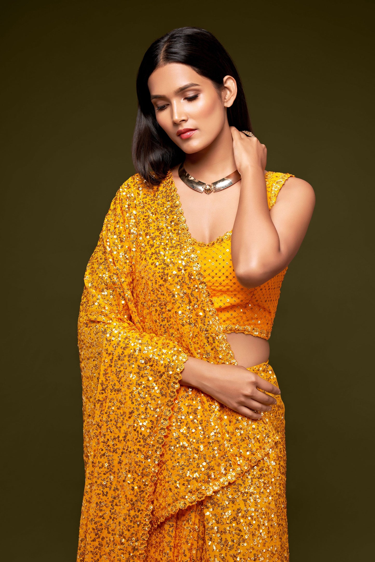 yellow-georgette-sequin-saree-zb131766_2_SareeButa.com