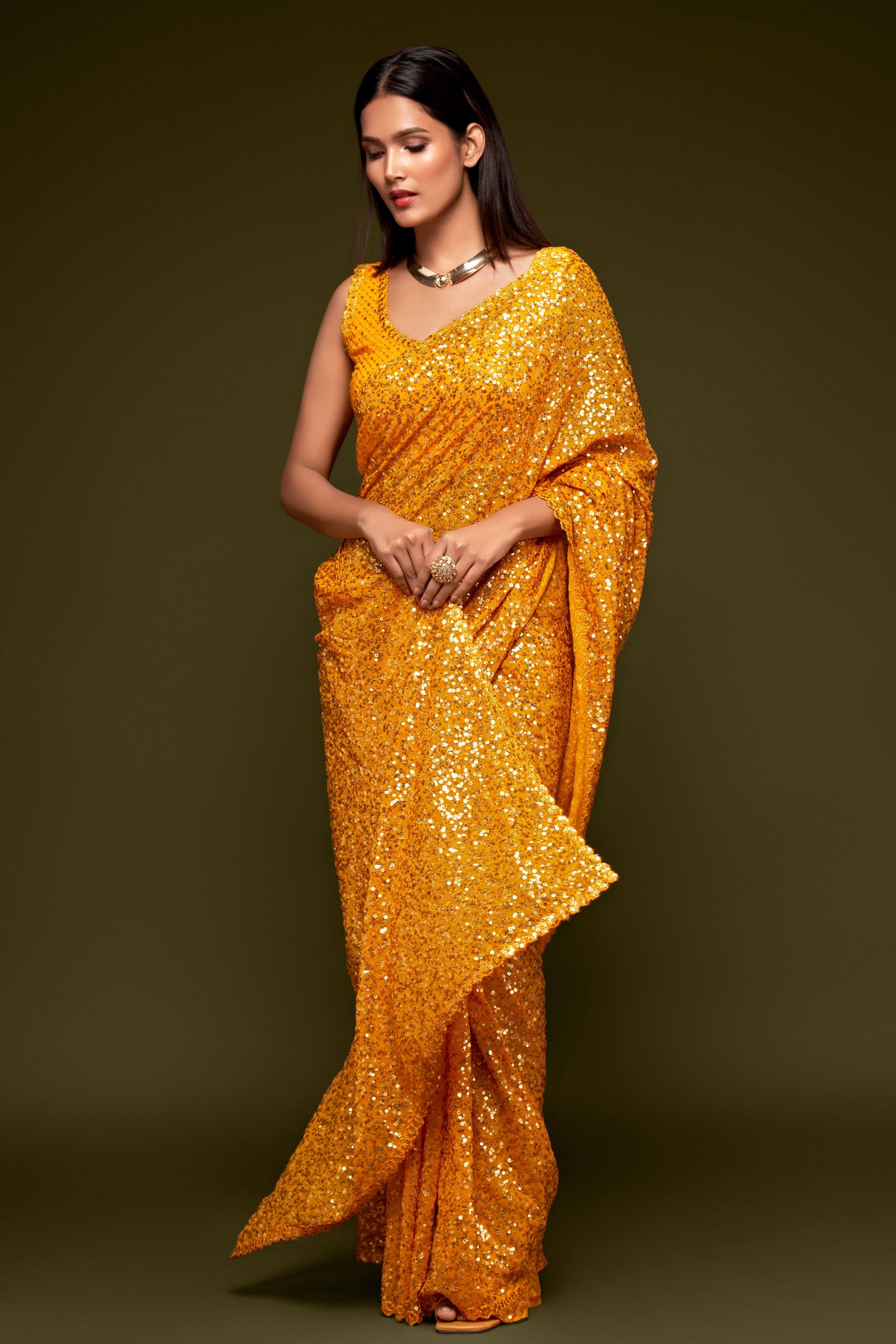 yellow-georgette-sequin-saree-zb131766_3_SareeButa.com