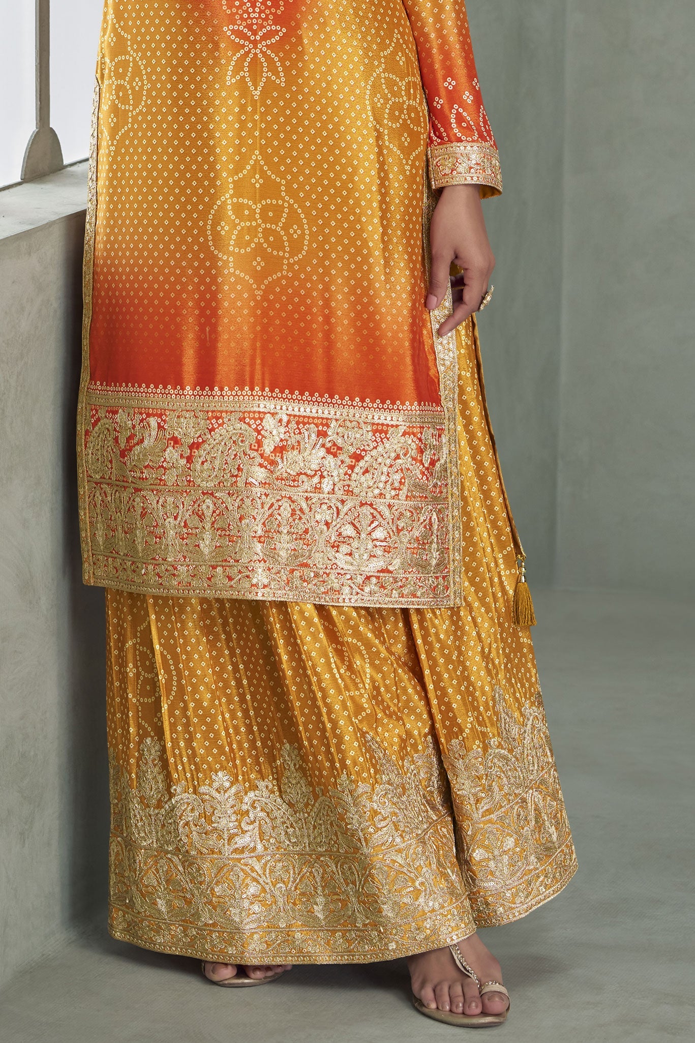 Yellow Orange Readymade Embroidered Chinon Silk Suit-SS925_5_SareeButa.com