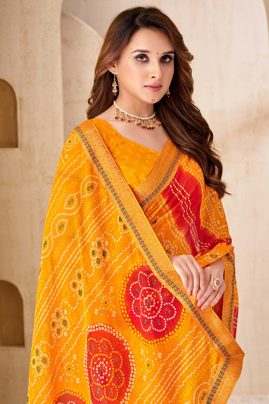 Yellow Printed Chiffon Bandhani Saree-ZB134676_2_SareeButa.com