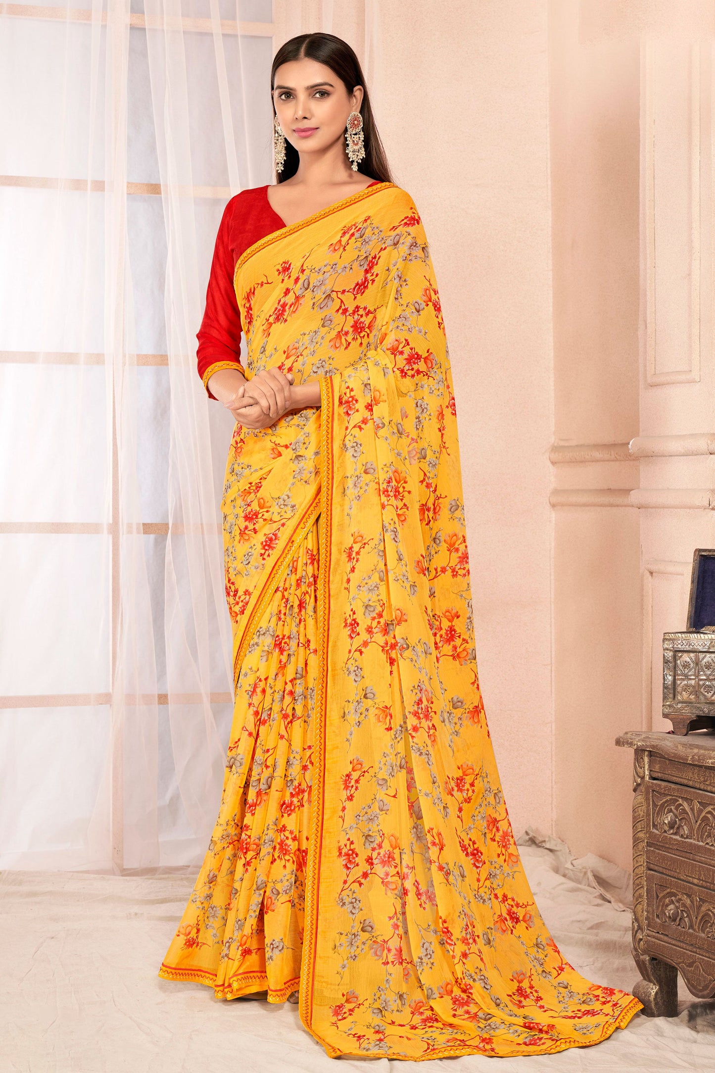 yellow-printed-chiffon-saree-zb131631_1_SareeButa.com