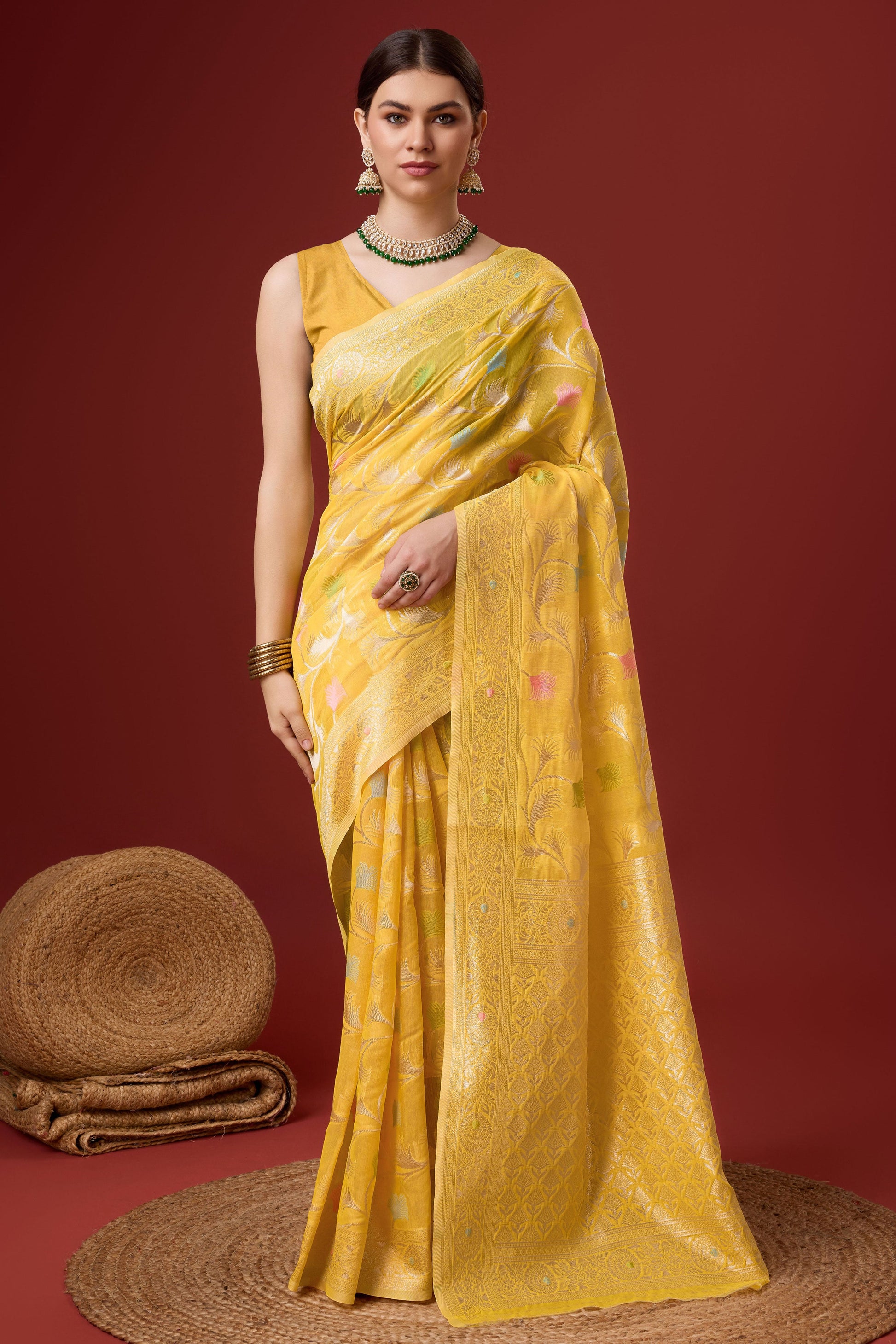 yellow-printed-cotton-silk-saree-zb131915_1_SareeButa.com