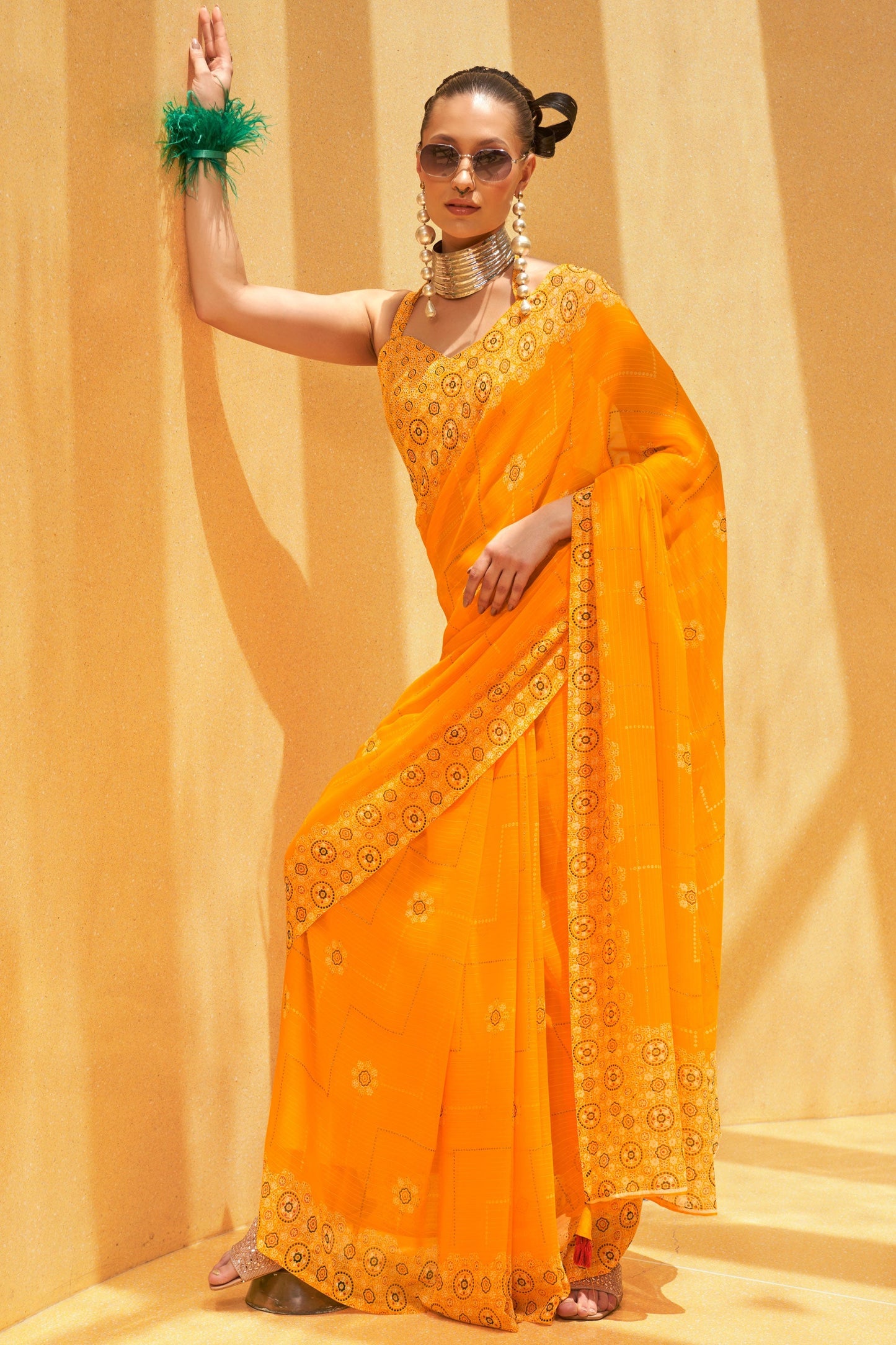 Yellow Printed Georgette Saree-ZB133176_1_SareeButa.com