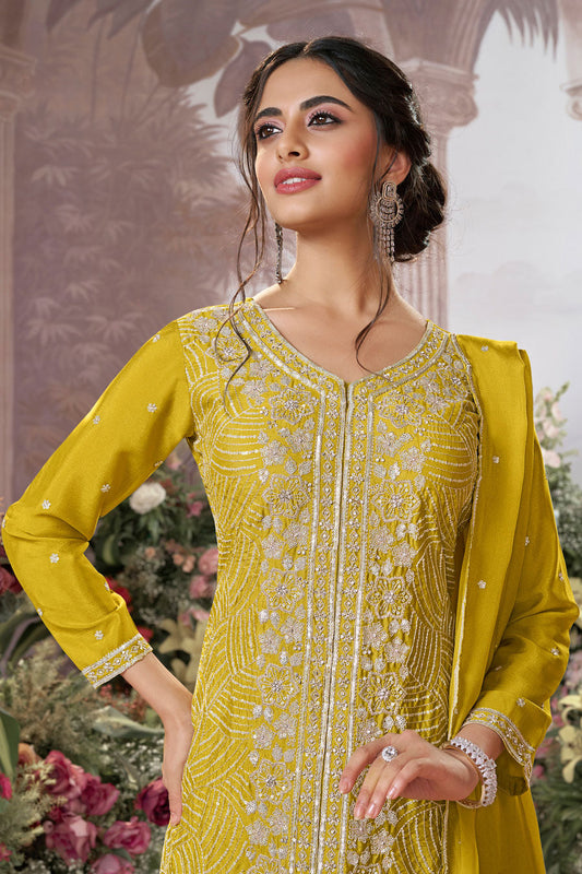 Yellow Readymade Chinon Sharara Suit-SS954_2_SareeButa.com