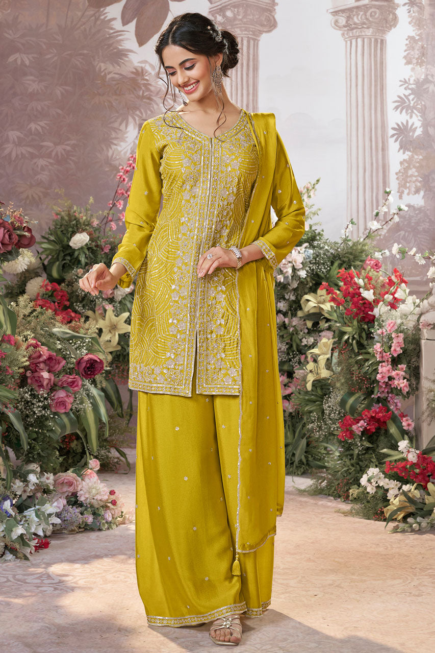 Yellow Readymade Chinon Sharara Suit-SS954_5_SareeButa.com