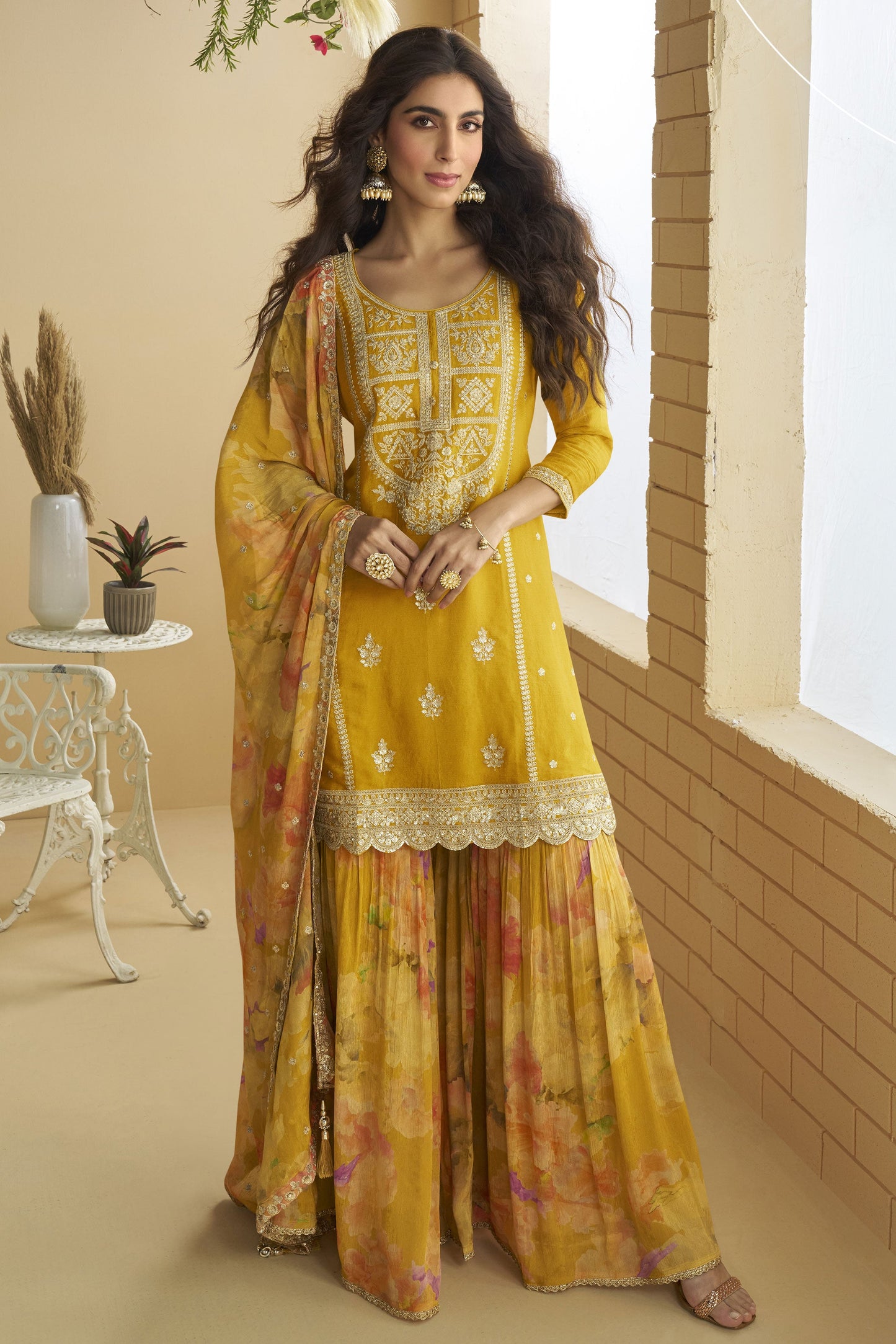 Yellow Readymade Chinon Silk Sharara Suit-SS816_1_SareeButa.com