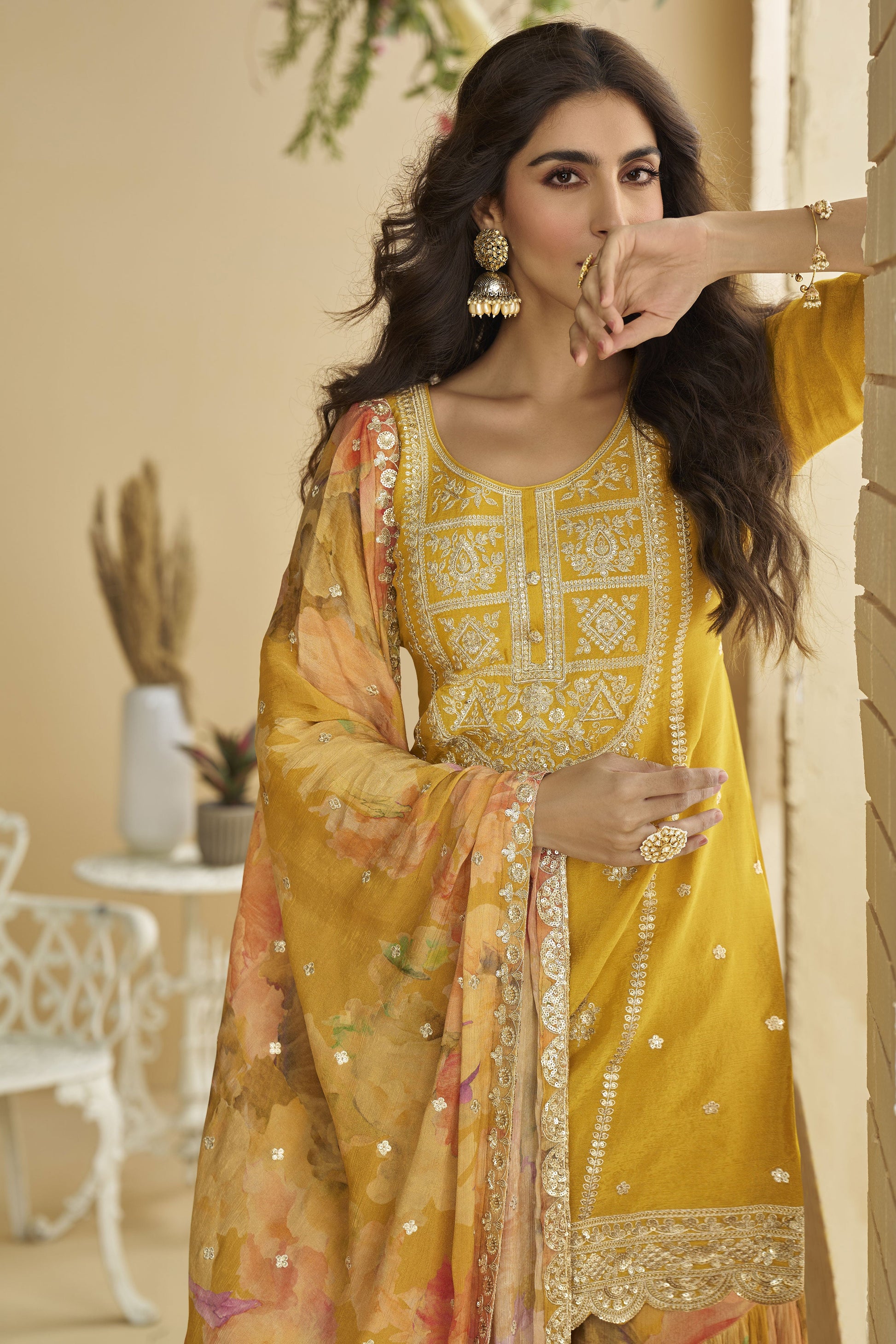 Yellow Readymade Chinon Silk Sharara Suit-SS816_2_SareeButa.com