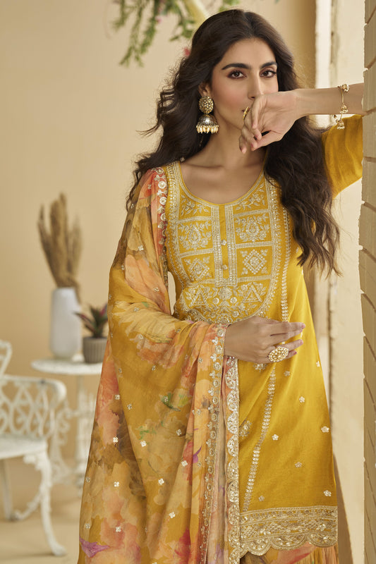 Yellow Readymade Chinon Silk Sharara Suit-SS816_2_SareeButa.com