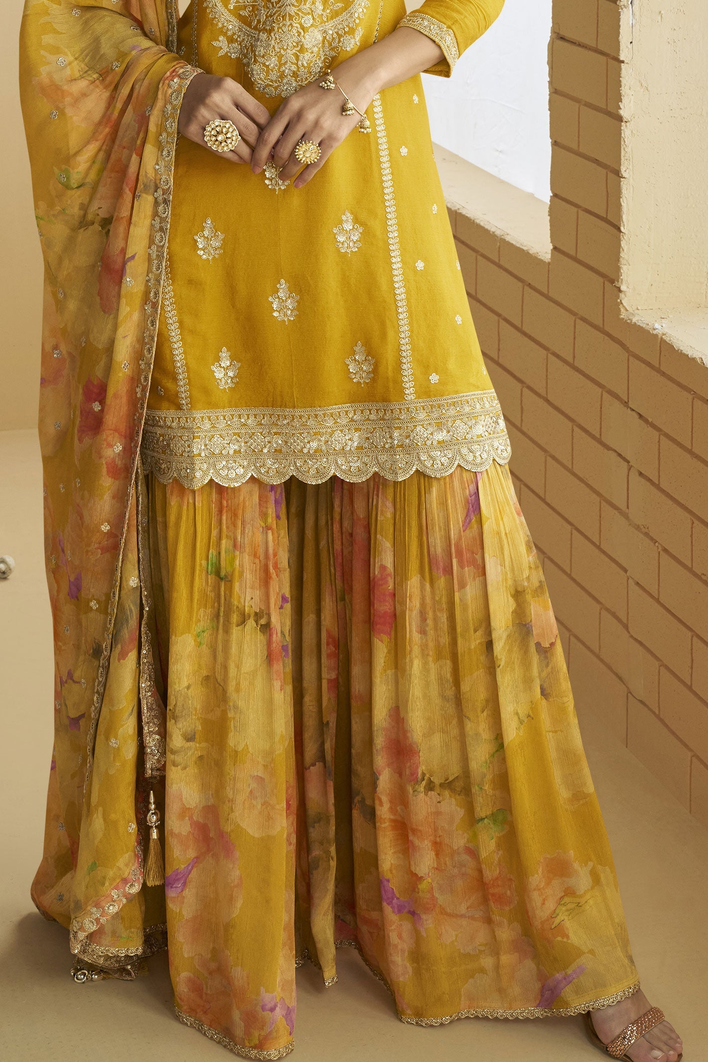 Yellow Readymade Chinon Silk Sharara Suit-SS816_4_SareeButa.com