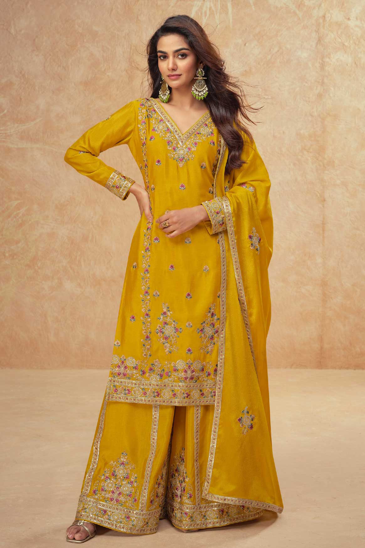 Yellow Readymade Chinon Silk Suit-SS321_1_SareeButa.com
