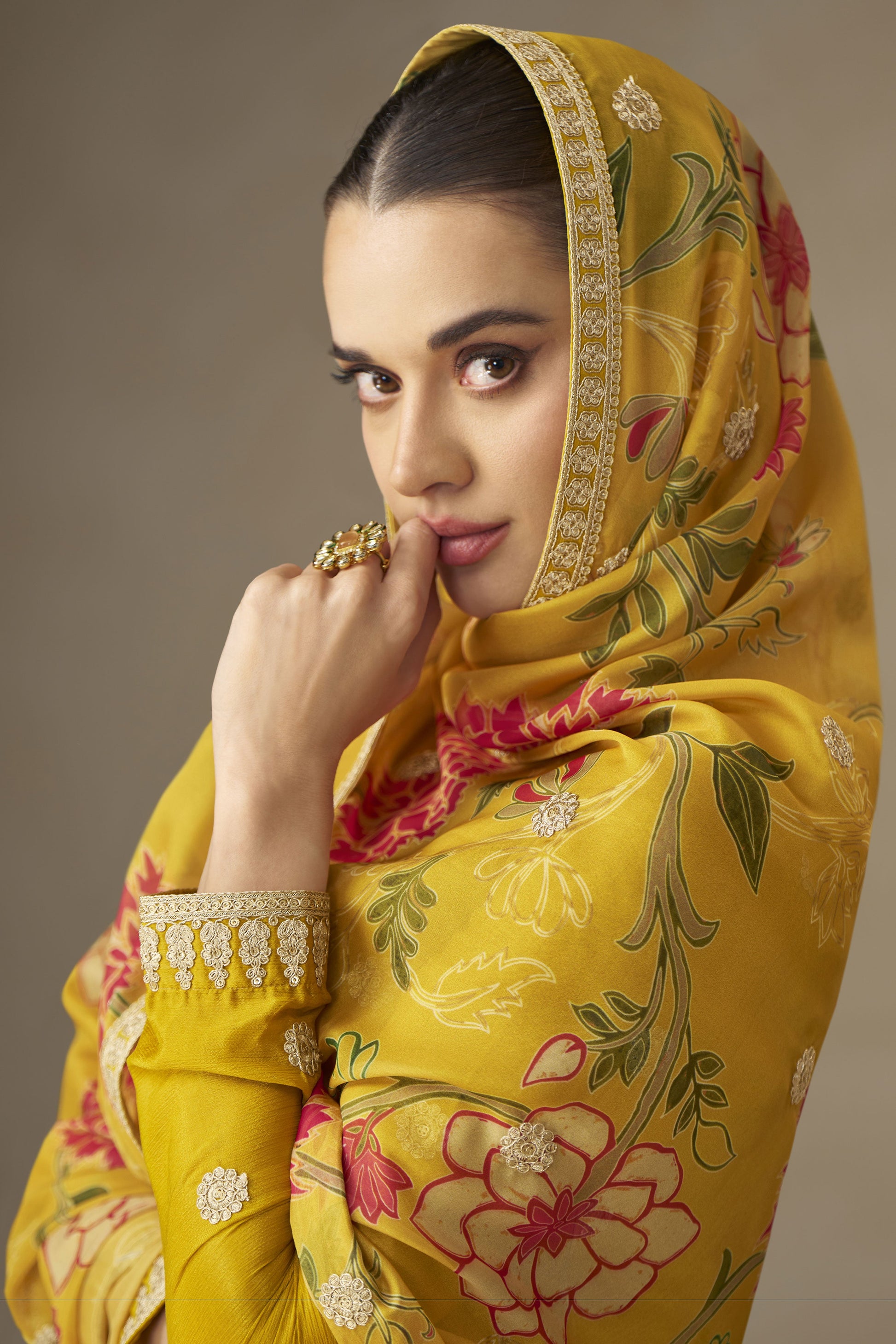 Yellow Readymade Embroidered Chinon Gown With Dupatta-SS834_4_SareeButa.com