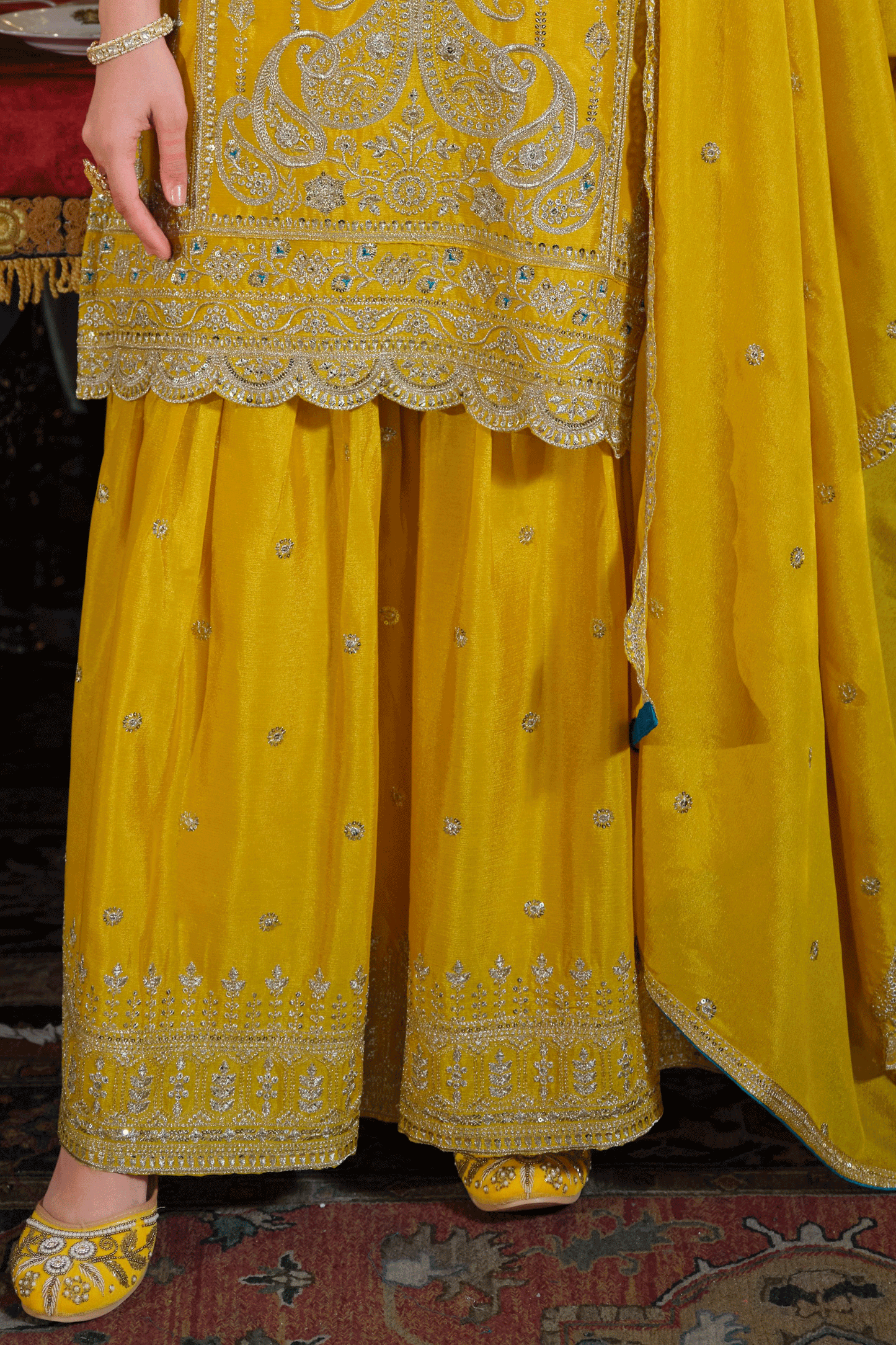 Yellow Readymade Embroidered Chinon Palazzo Suit-SS822_4_SareeButa.com