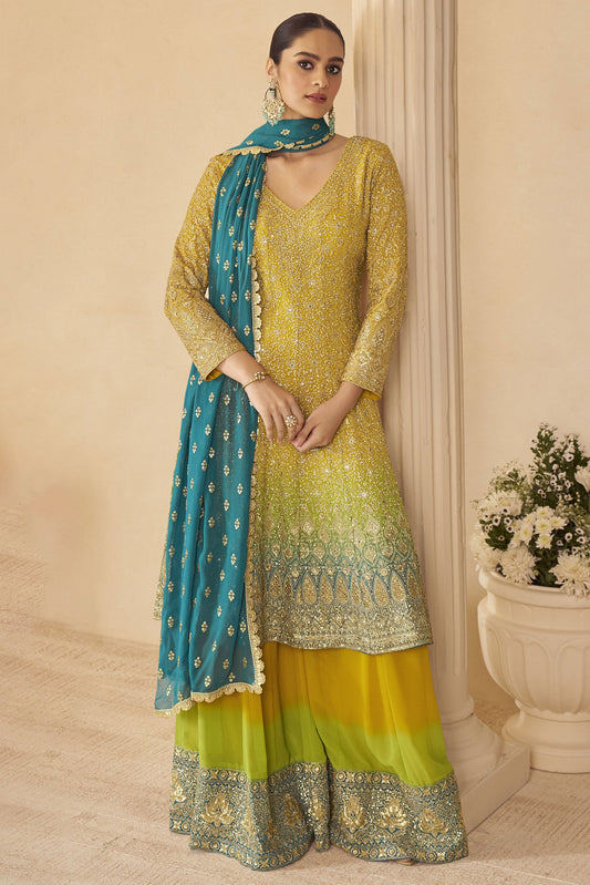 Yellow Readymade Embroidered Georgette Suit-SS716_1_SareeButa.com