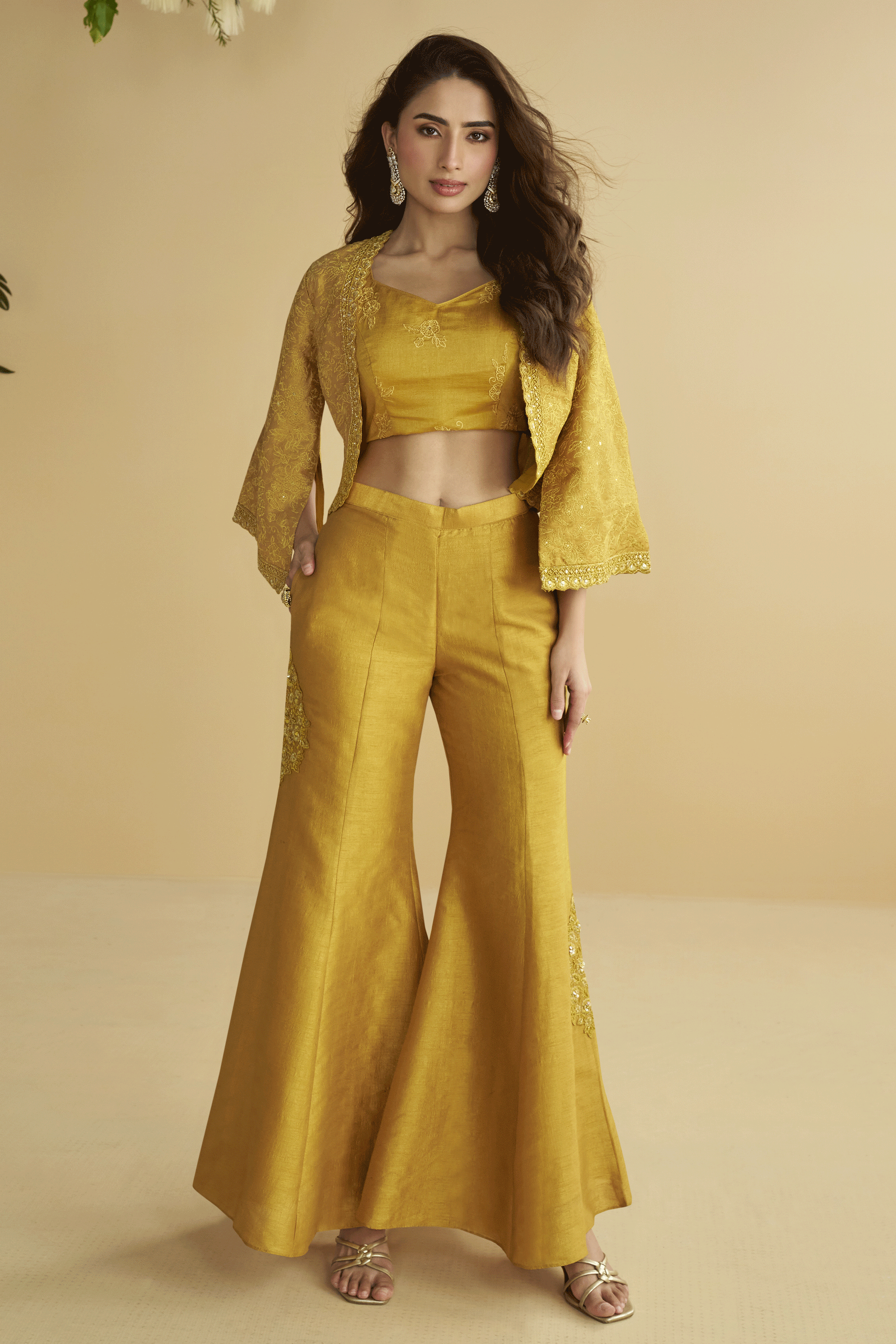 Yellow Readymade Embroidered Silk Palazzo Set-SS805_1_SareeButa.com