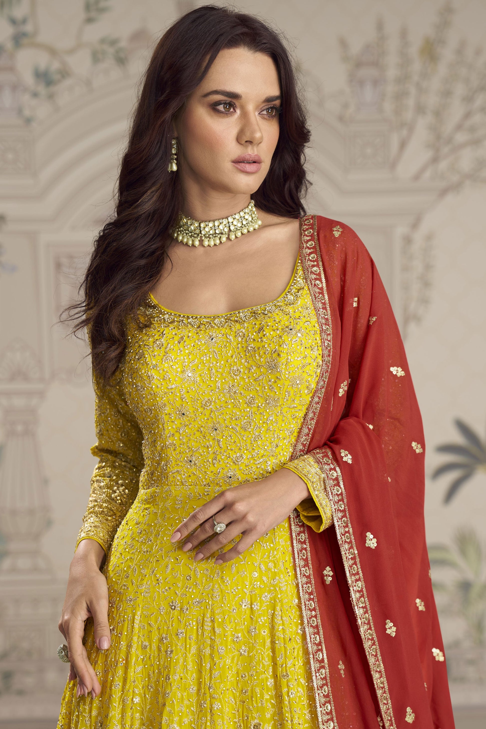 Yellow Readymade Georgette Gown with Dupatta-SS911_2_SareeButa.com
