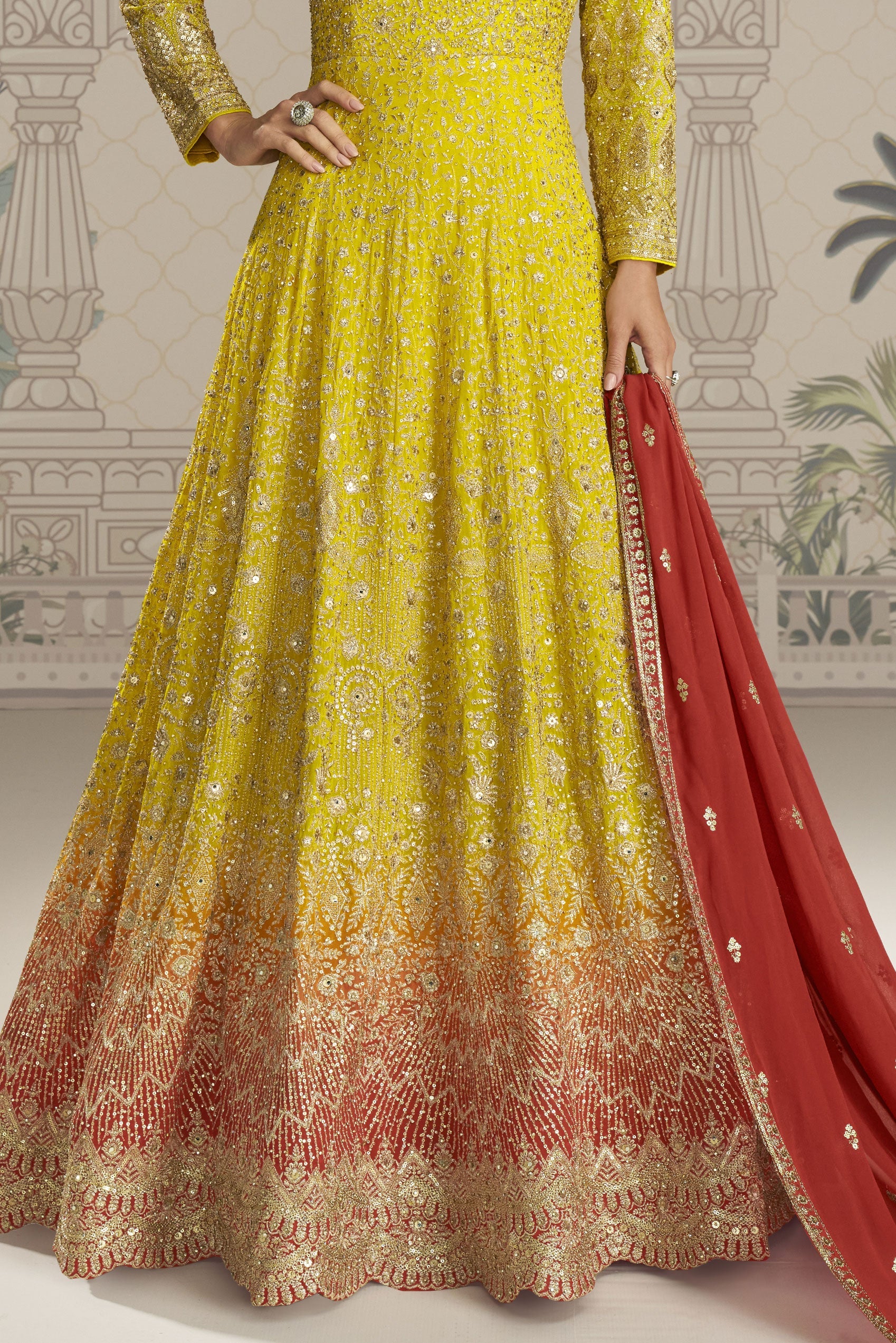 Yellow Readymade Georgette Gown with Dupatta-SS911_3_SareeButa.com