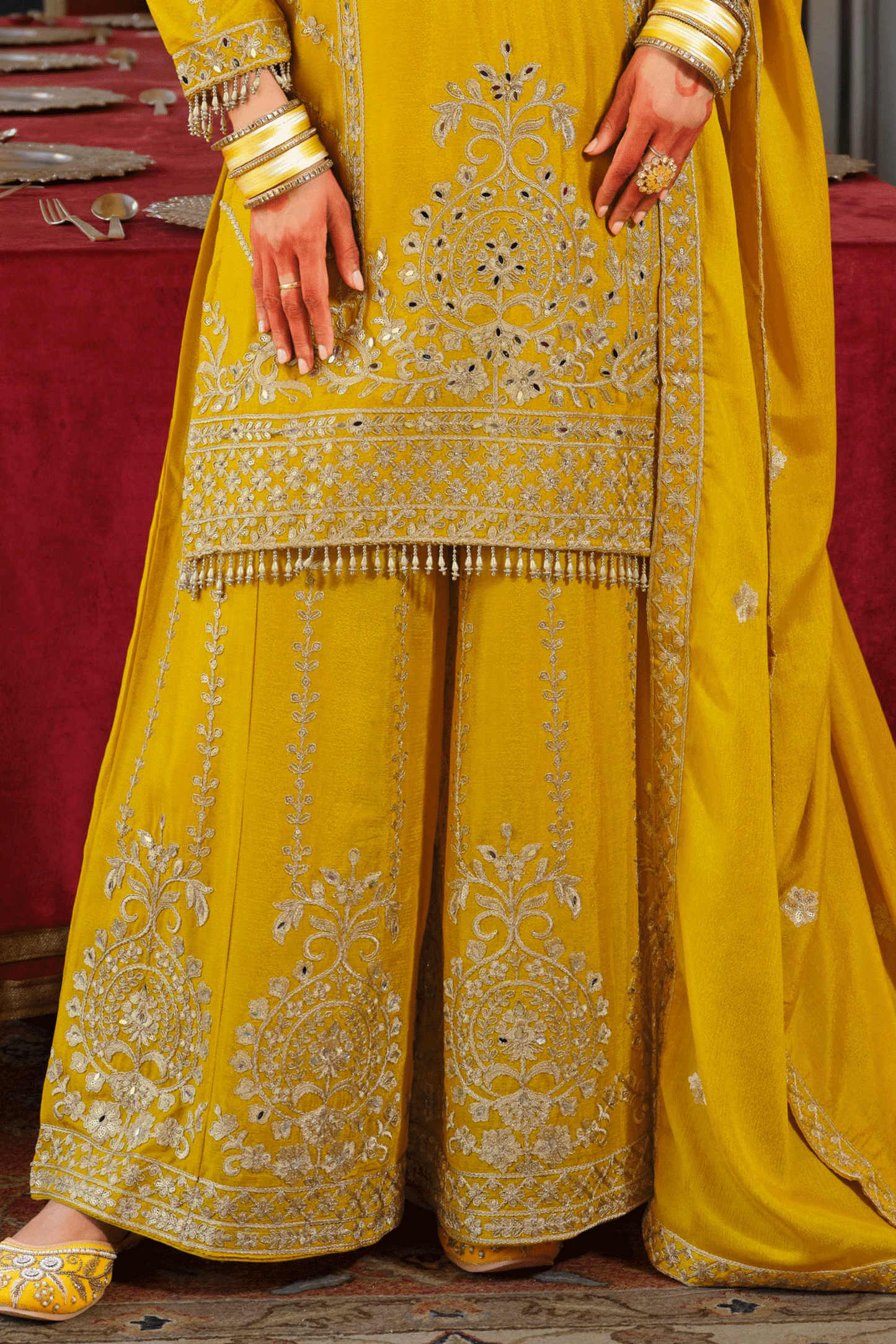 Yellow Readymade Heavy Work Chinon Palazzo Suit-SS652_5_SareeButa.com