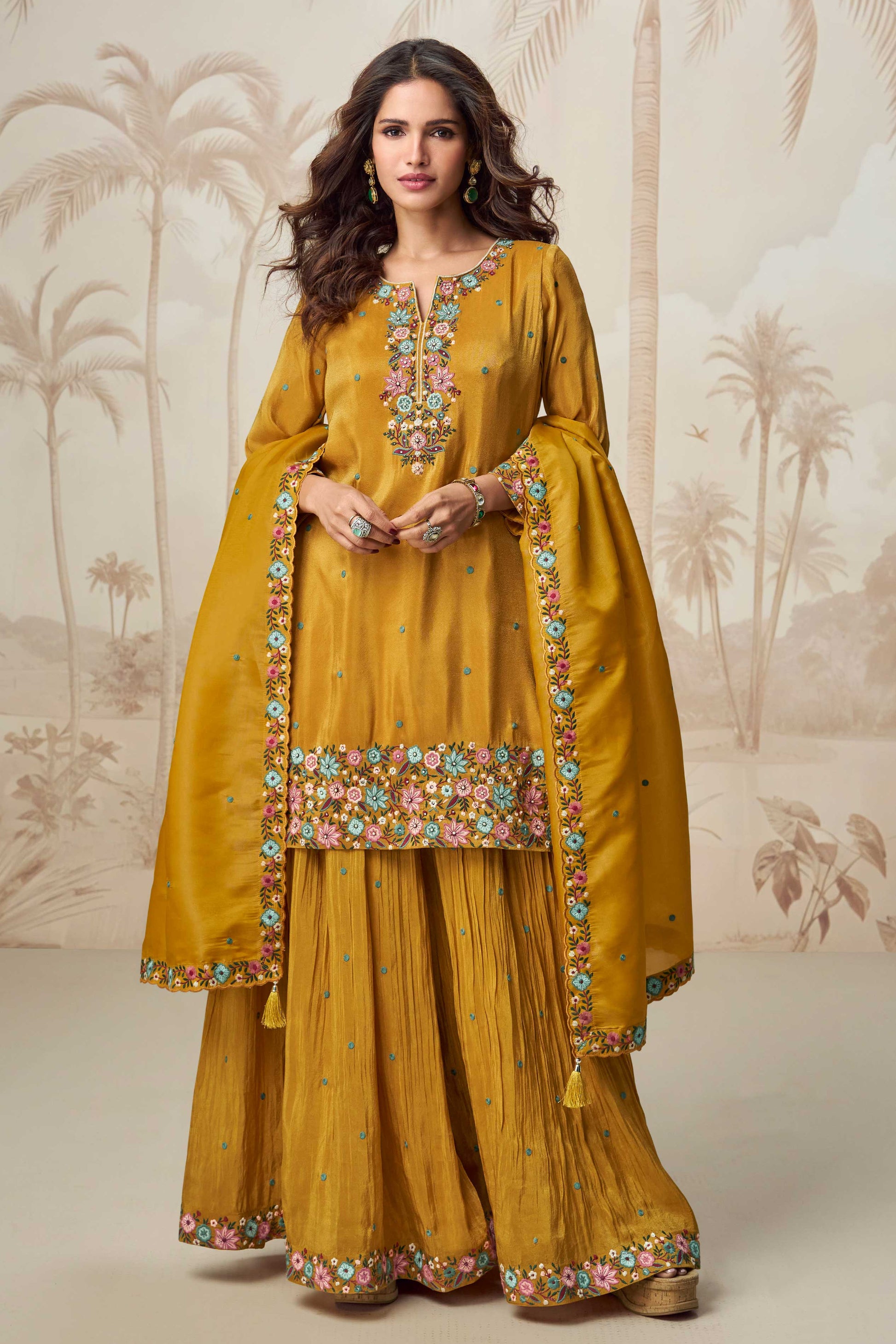 Yellow Readymade Organza Silk Suit-SS318_1_SareeButa.com