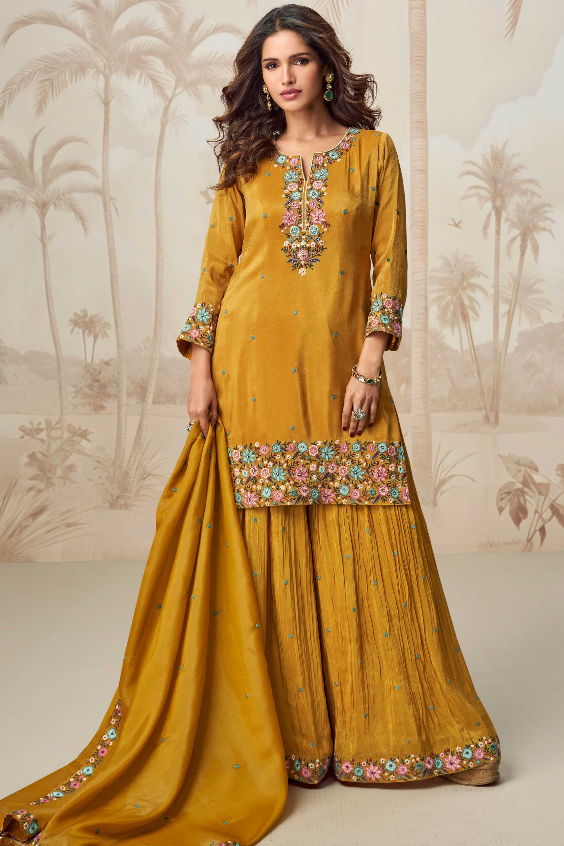 Yellow Readymade Organza Silk Suit-SS318_3_SareeButa.com