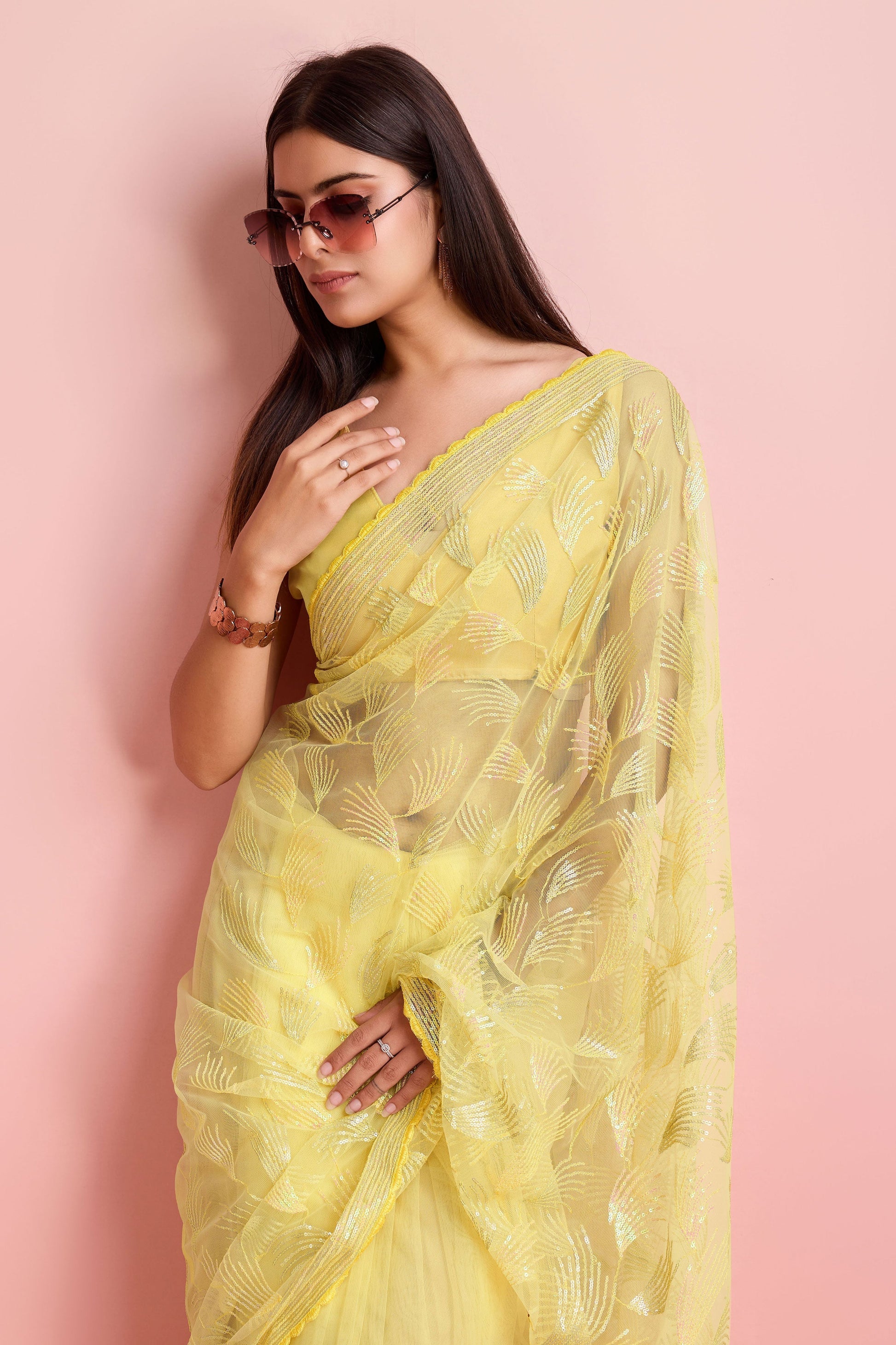 yellow-sequined-net-saree-zb131831_2_SareeButa.com