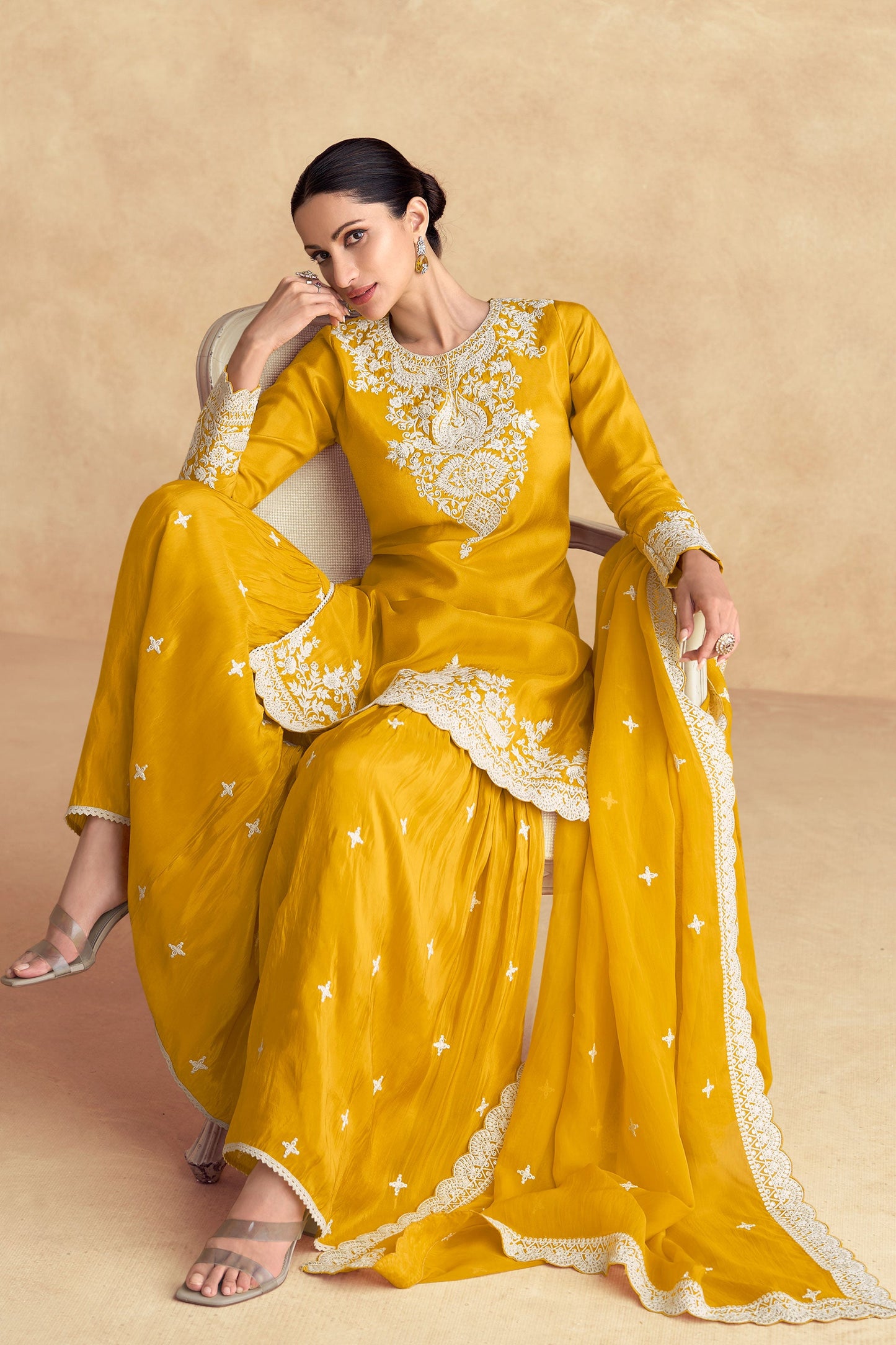 Yellow Silk Readymade Sharara Suit-SS076_3_SareeButa.com